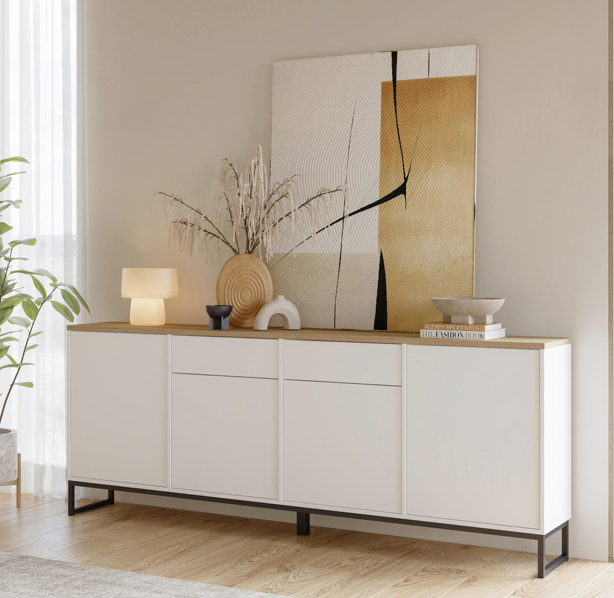 SIDEBOARD Alto 208,5/84,1/36,5 cm 2 Schublade(n)  - Weiss/Eichefarben, Design, Holzwerkstoff/Metall (208,5/84,1/36,5cm) - MID.YOU