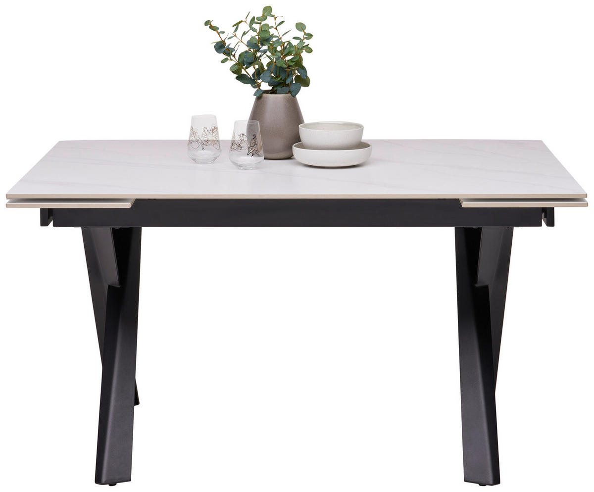 ESSTISCH in Metall, Keramik 140-200/90/76 cm  - Weiss/Schwarz, Design, Keramik/Metall (140-200/90/76cm) - Hom`in