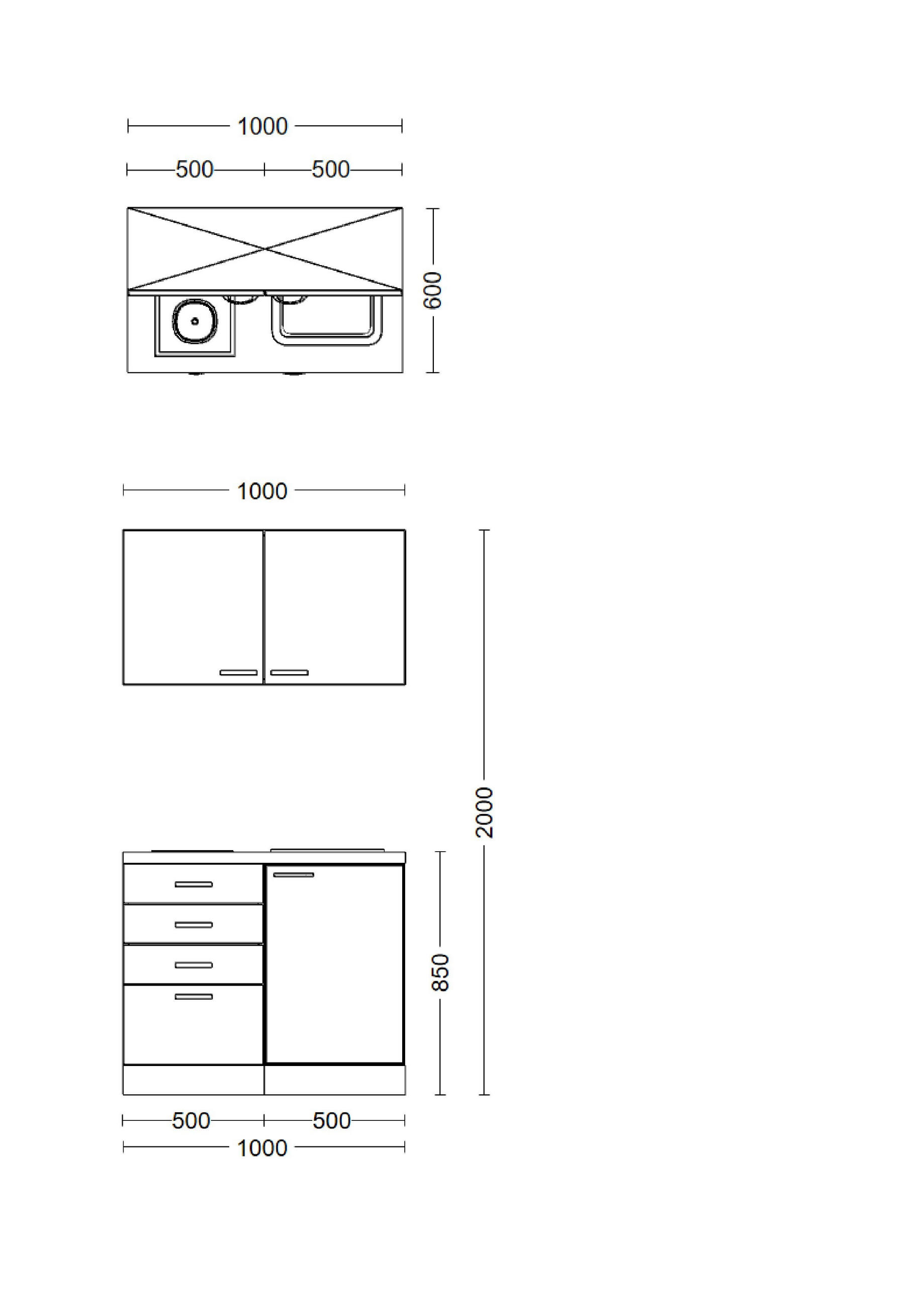 Thumbnail - FlexWell Miniküche, Eiche Artisan, Schilfgrün, Metall, 3 Schublade(n) Schubladen, einmalig seitenverkehrt montierbar, nu...
