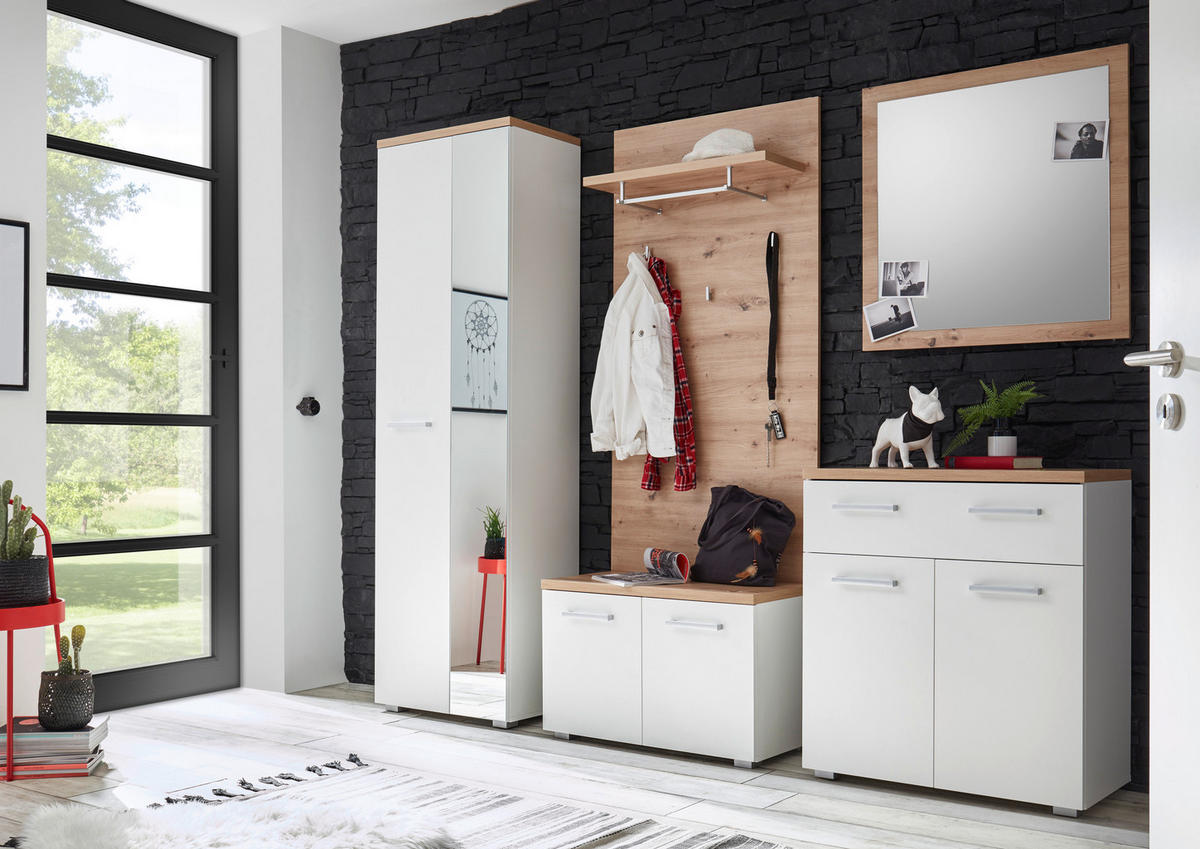 KLUPA ZA PREDSOBLJE  bijela, boje hrasta  drvni materijal  - bijela/srebrne boje, Konvencionalno, drvni materijal/plastika (78/50/38cm) - Xora