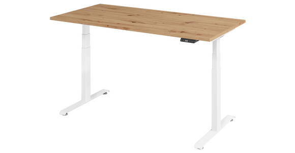 SCHREIBTISCH 160/80/64,5-129,5 cm Weiß, Eichefarben höhenverstellbar  - Eichefarben/Weiß, KONVENTIONELL, Holzwerkstoff/Metall (160/80/64,5-129,5cm) - Venda