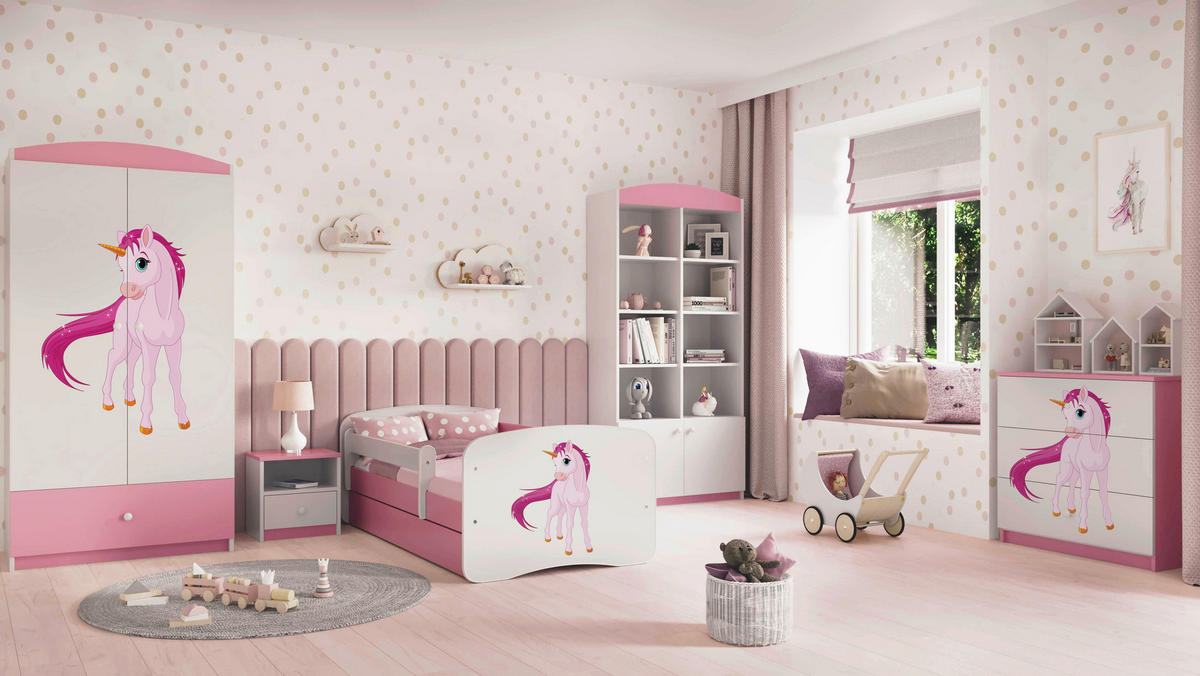 KINDER-/JUNIORBETT 80/160 cm  in Weiß, Pink  - Pink/Birkefarben, MODERN, Holz/Holzwerkstoff (80/160cm) - MID.YOU