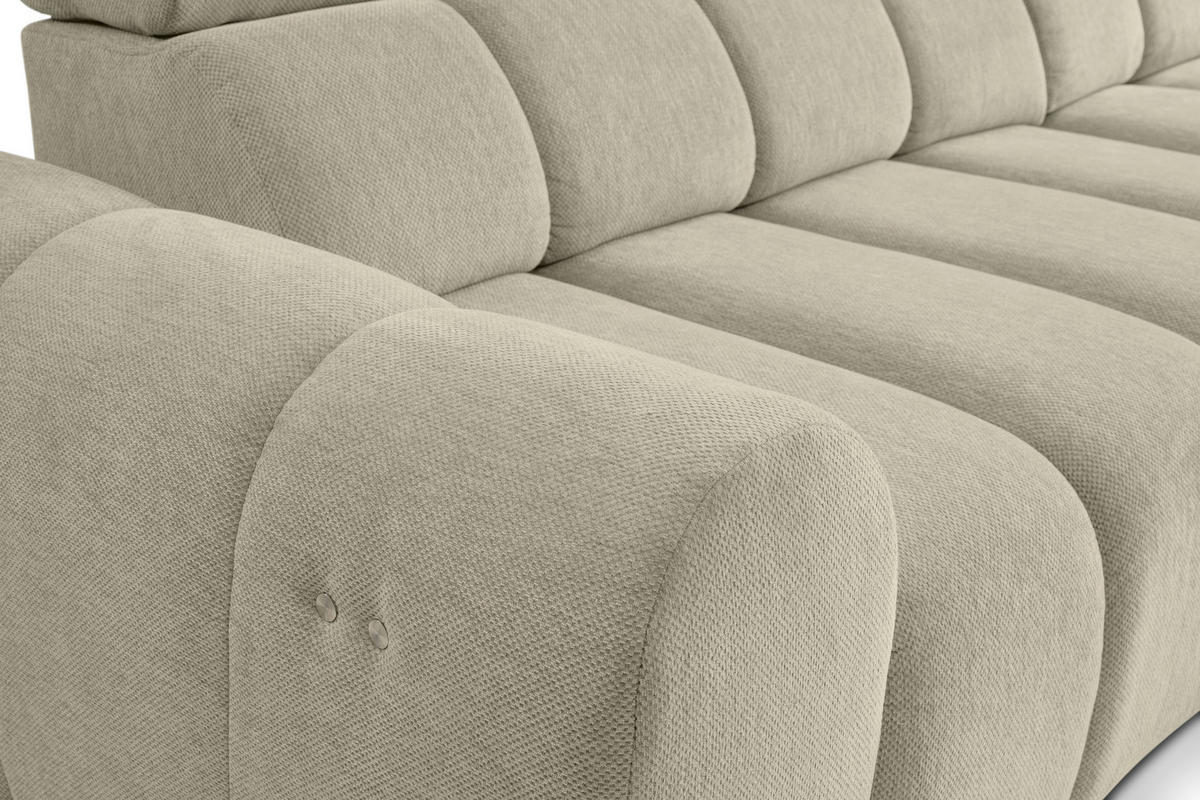 ECKSOFA Beige Chenille Bettkasten, Rücken echt, Kopfteilverstellung, Sitzvorzug  - Beige/Schwarz, Design, Kunststoff/Textil (290/152cm) - Stylife