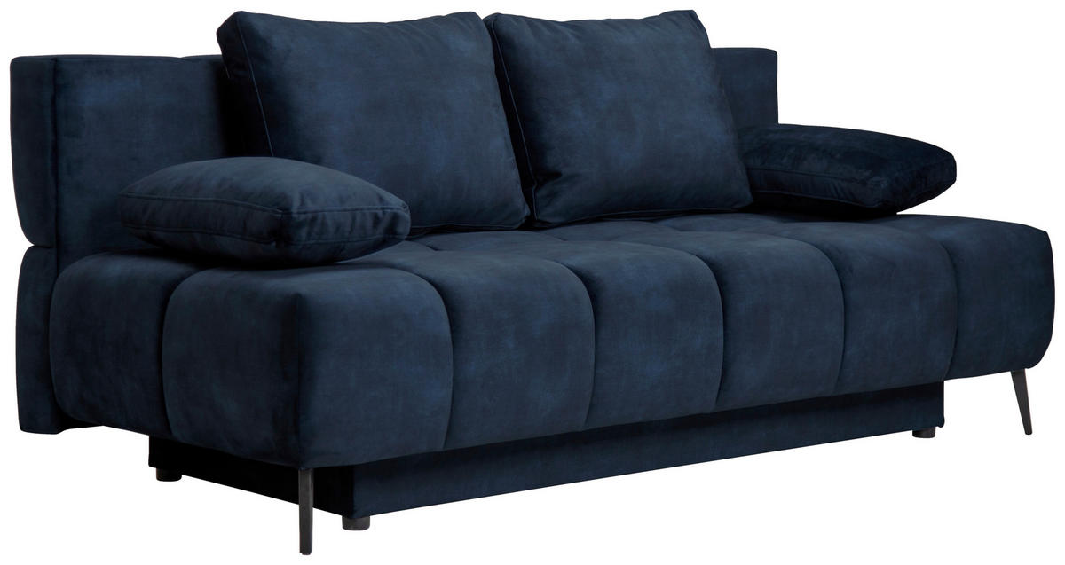 SCHLAFSOFA BOBBIO PLUS Velours Dunkelblau  inkl. Rückenkissen, Armlehnenkissen, Stauraum  - Schwarz/Dunkelblau, Design, Textil/Metall (204/90/95cm) - MID.YOU