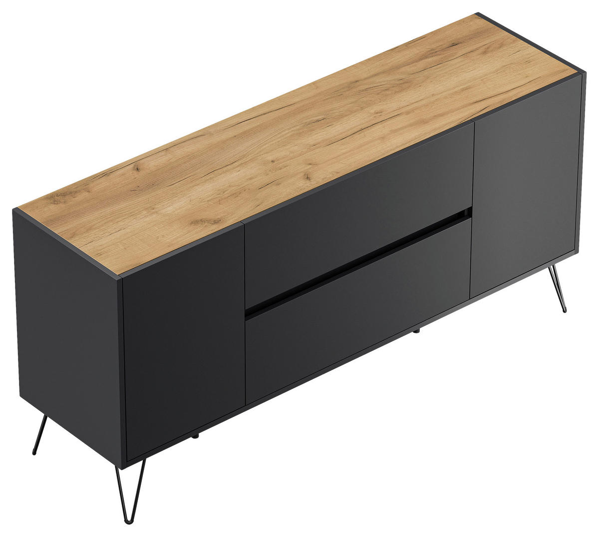 SIDEBOARD Posseik Industrial 155/75,8/42 cm 2 Schublade(n)  - Eichefarben/Graphitfarben, Design, Holzwerkstoff/Metall (155/75,8/42cm) - MID.YOU