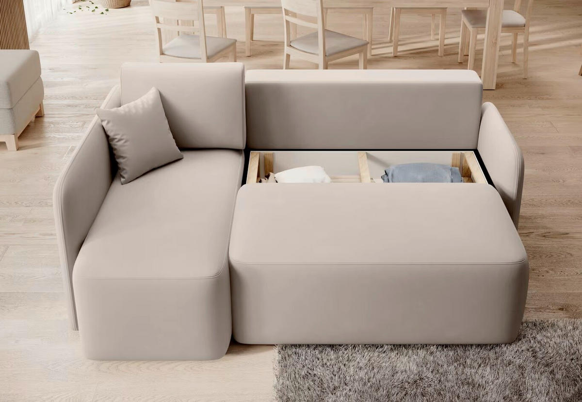 ECKSOFA  Beige Plüsch  - Beige/Schwarz, Design, Kunststoff/Textil (150/206cm) - MID.YOU