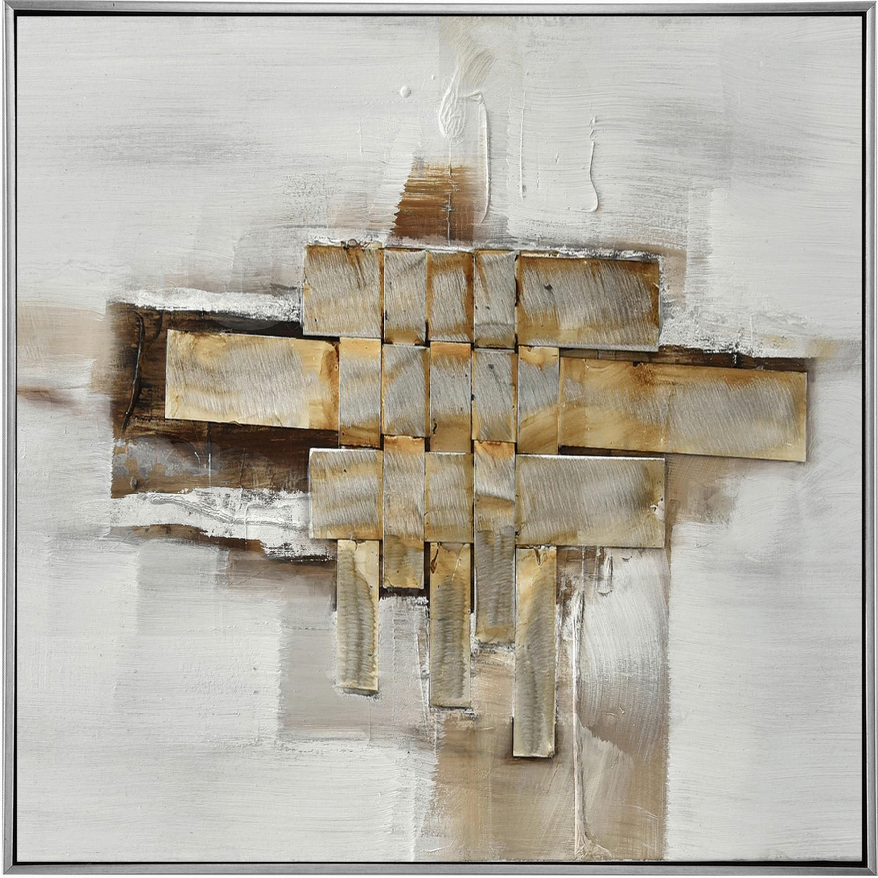 ÖLGEMÄLDE Abstraktes, Strukturen 85/85 cm  - Silberfarben/Braun, Design, Holz/Kunststoff (85/85cm) - Monee