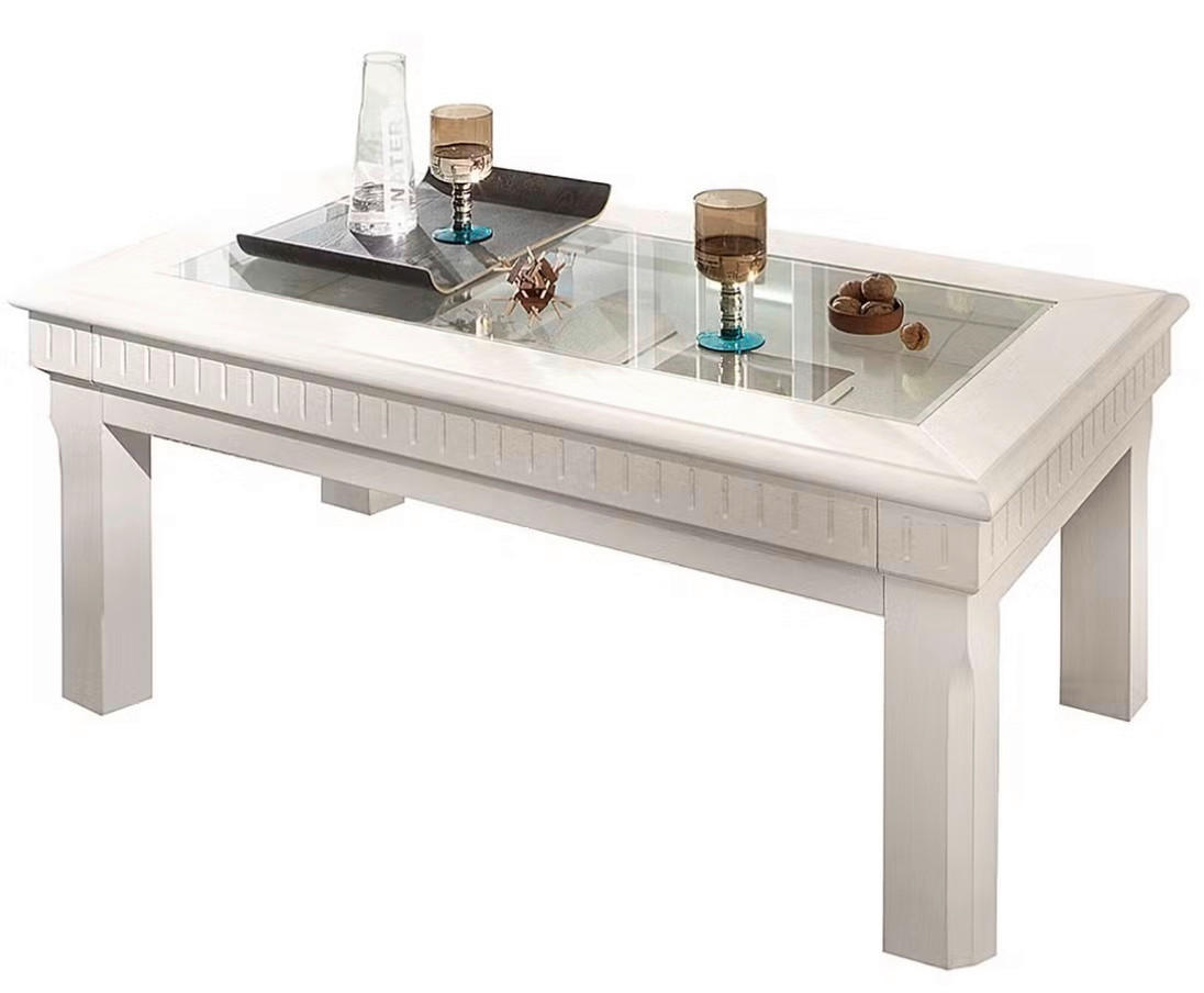 COUCHTISCH Pinie massiv Klarglas 130/70/49 cm rechteckig Weiß  - Beige/Weiß, LIFESTYLE, Glas/Holz (130/70/49cm) - Livetastic