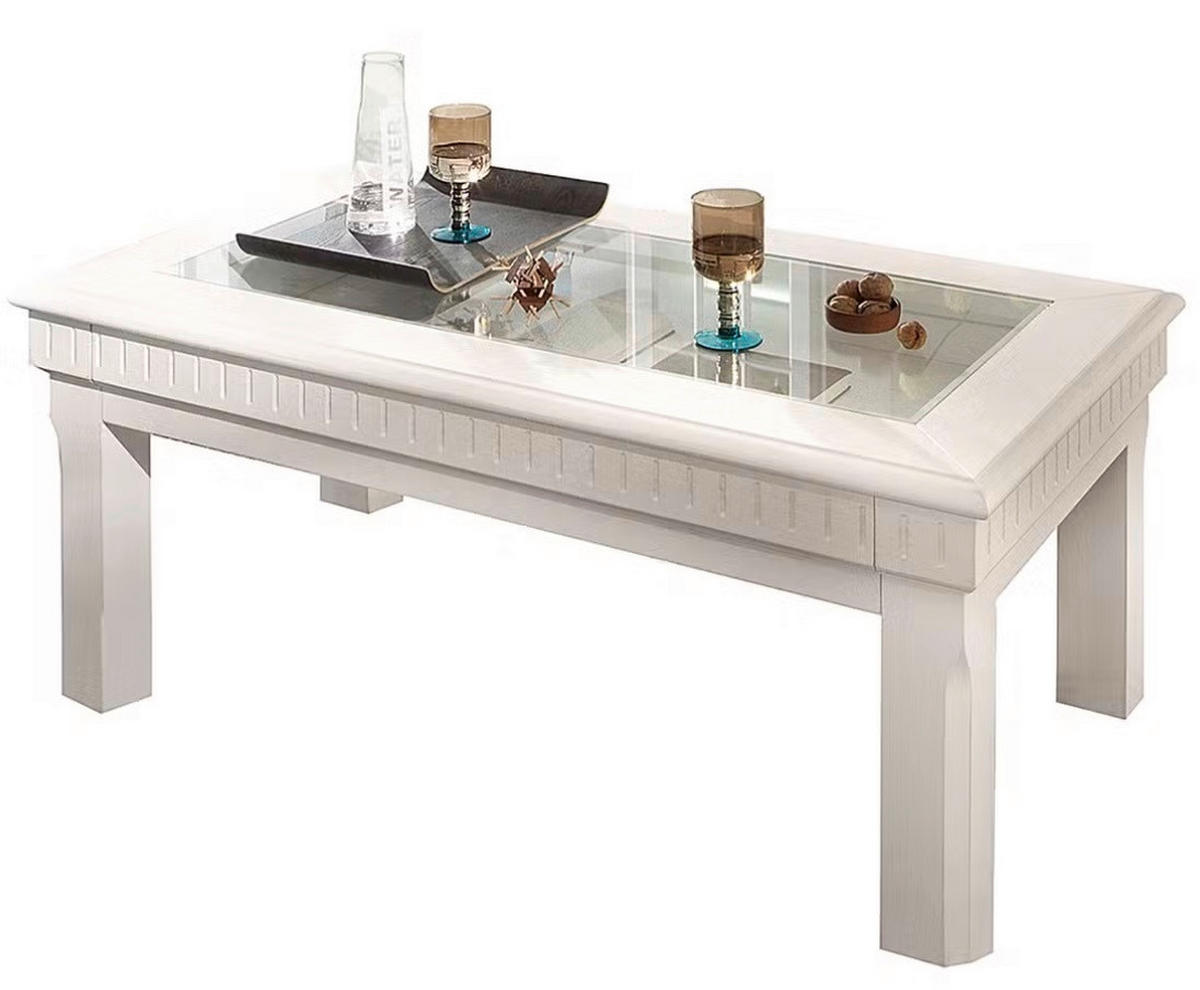 COUCHTISCH Pinie massiv Klarglas 70/70/49 cm quadratisch Weiß  - Beige/Weiß, LIFESTYLE, Glas/Holz (70/70/49cm) - Livetastic