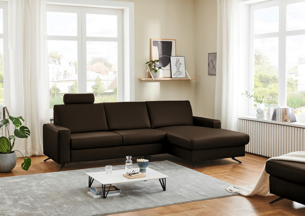 ECKSOFA in Echtleder Braun  267/165 cm  - Schwarz/Braun, Design, Leder/Metall (267/165cm) - Lomoco