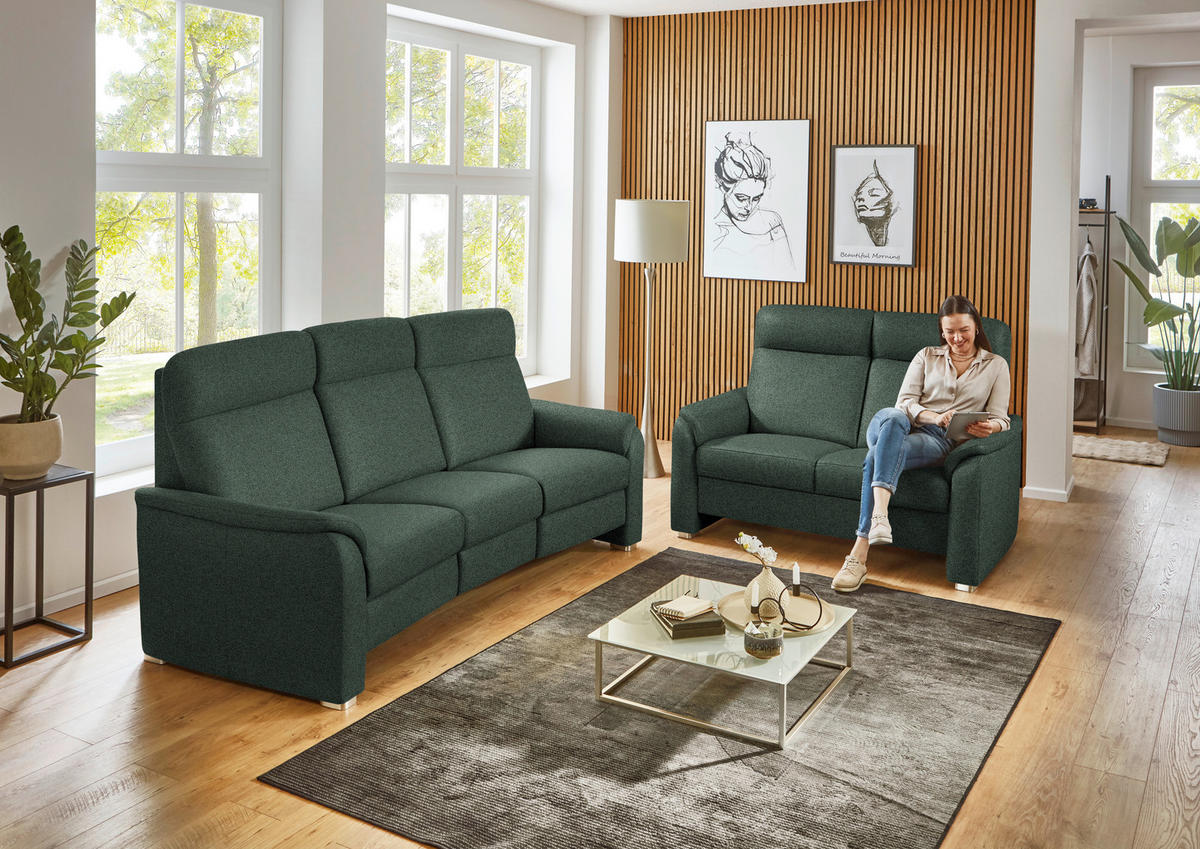 2-SITZER-SOFA  in Flachgewebe Dunkelgrün  - Dunkelgrün/Alufarben, KONVENTIONELL, Textil/Metall (156/107/95cm) - Beldomo Comfort
