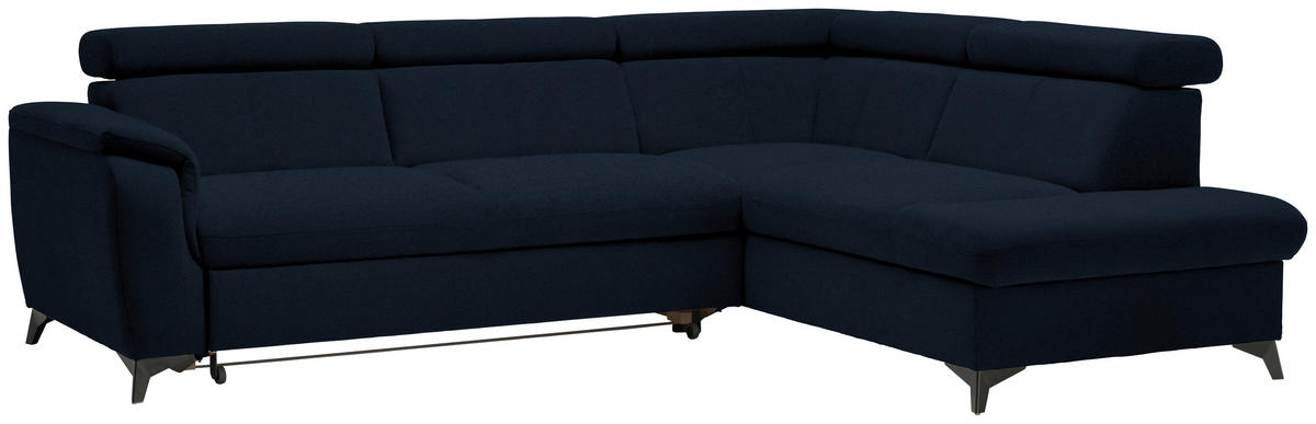 ECKSOFA in Mikrofaser Dunkelblau  - Schwarz/Dunkelblau, Design, Textil/Metall (260/203cm) - Stylife