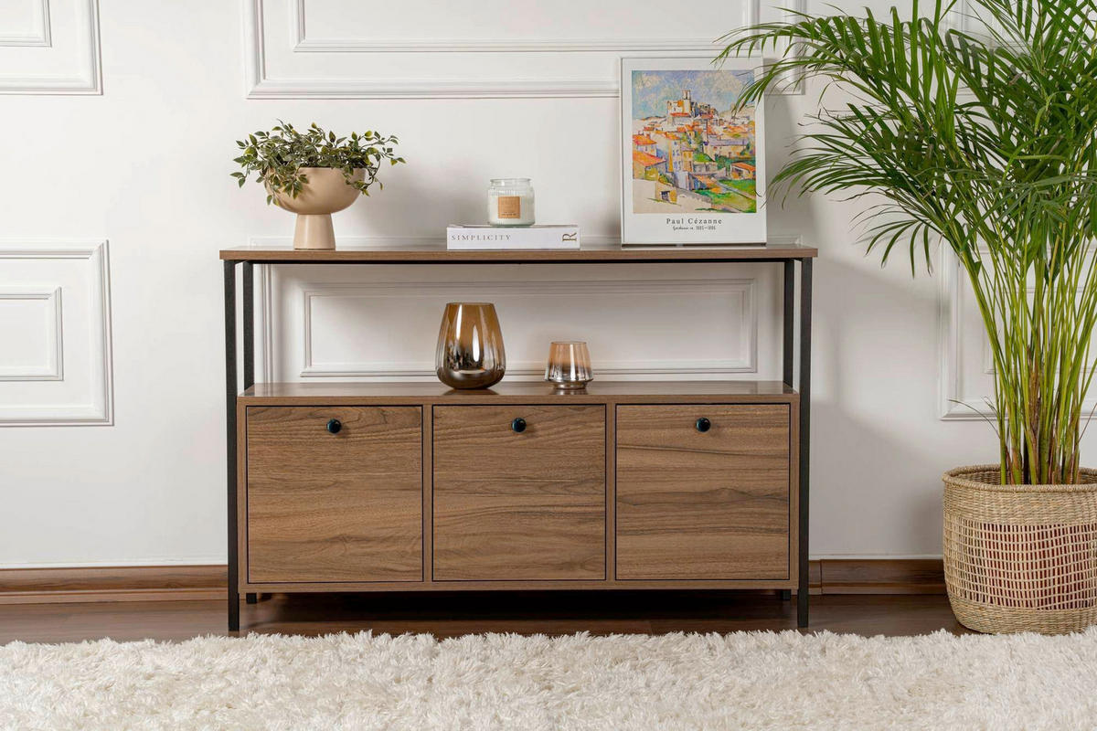 KOMMODE , 120/77/30 cm,  - Walnussfarben/Schwarz, MODERN, Holzwerkstoff (120/77/30cm) - MID.YOU