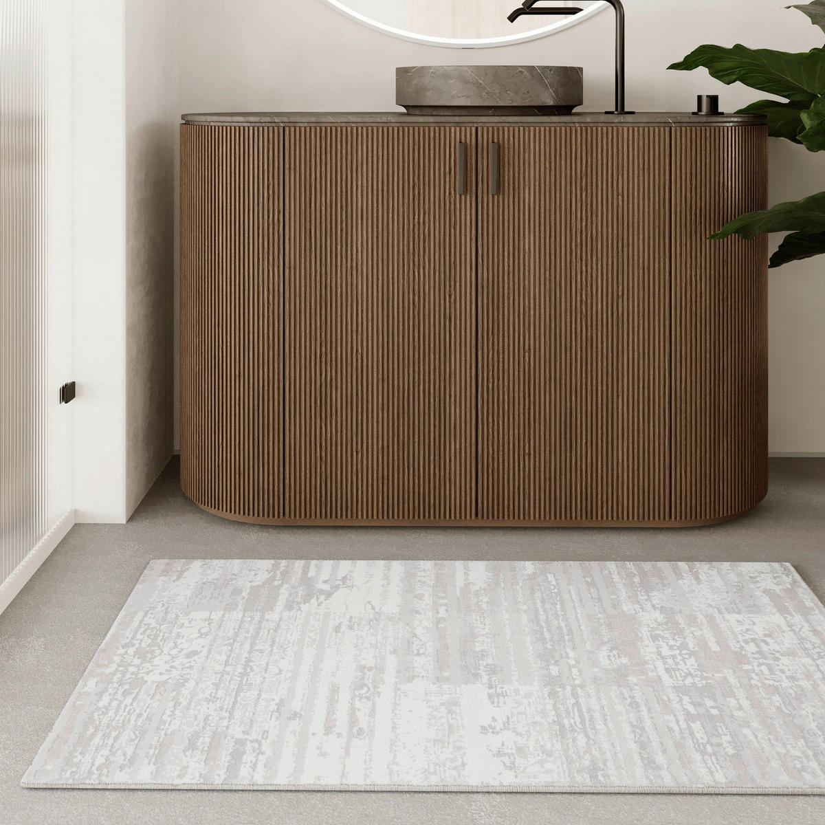 BADTEPPICH Weiß, Greige 80/150 cm  - Greige/Weiß, Design, Kunststoff/Textil (80/150cm) - WECON HOME