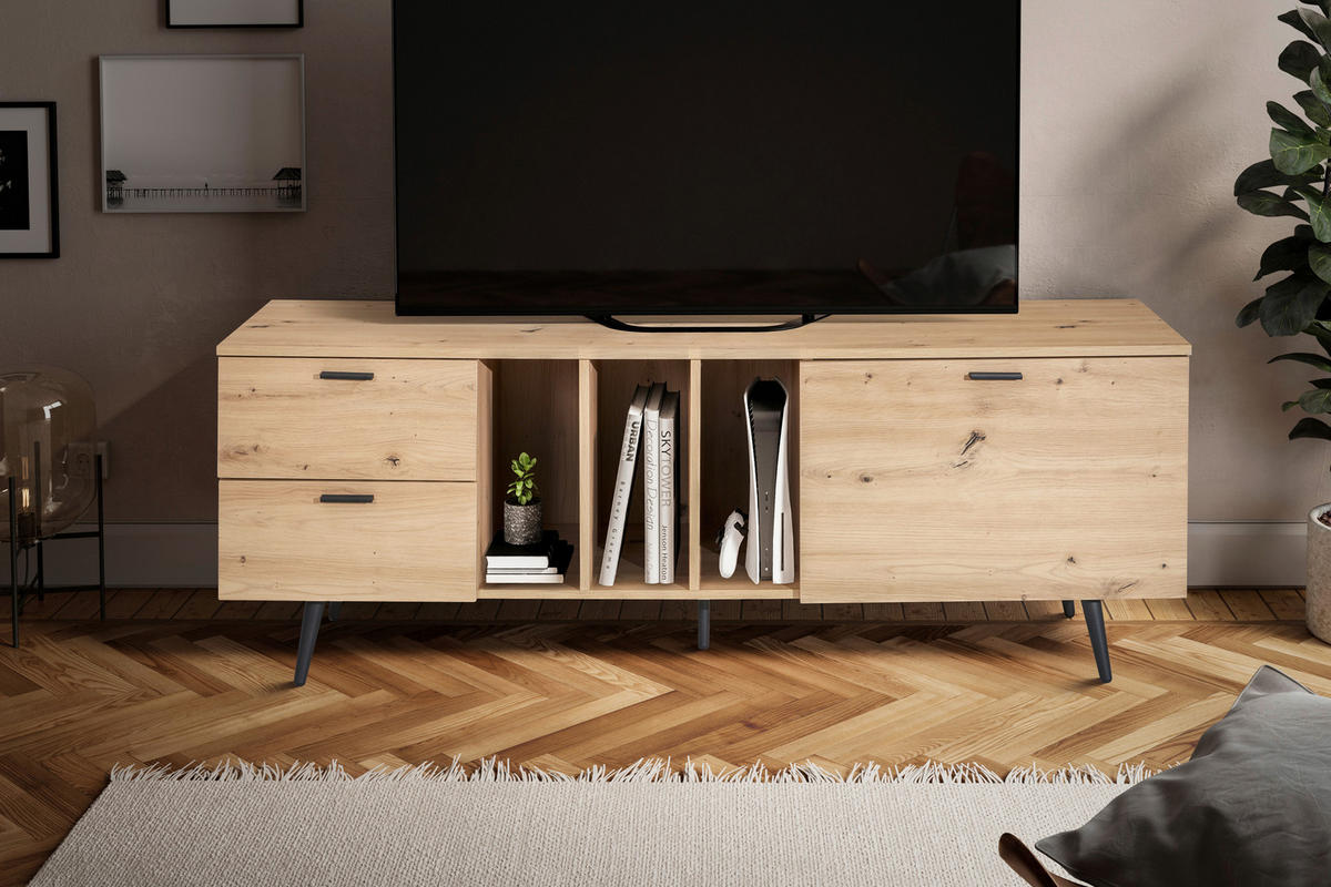 NÍZKA KOMODA, farba duba, 150/55/40 cm - čierna/farba duba, Design, kov/kompozitné drevo (150/55/40cm) - Livetastic