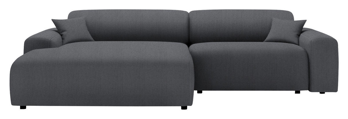 ECKSOFA in Velours, Feincord Dunkelgrau  178/292 cm  - Dunkelgrau/Schwarz, Design, Kunststoff/Textil (178/292cm) - home24