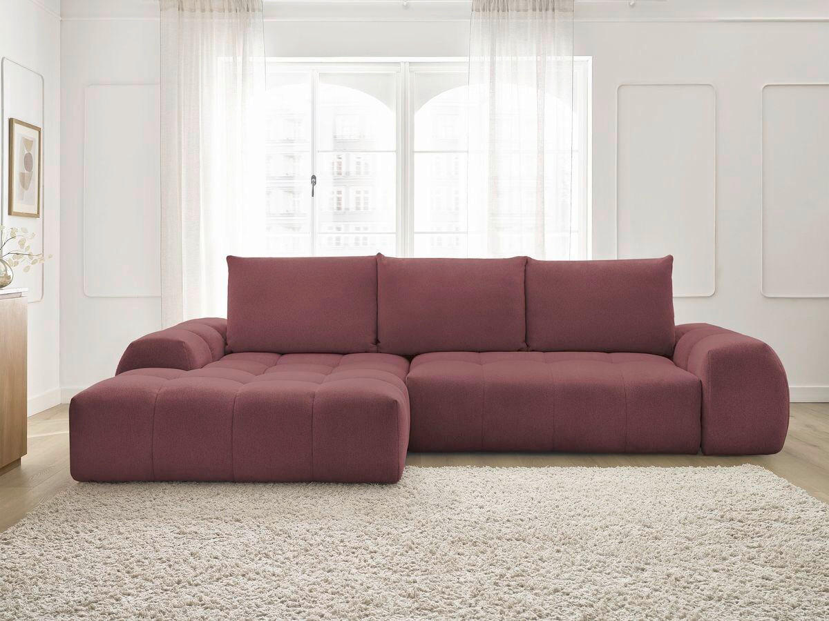 ECKSCHLAFSOFA EVEREST  mit Rücken echt, Armteil links, Armteil rechts Flachgewebe Rot  - Rot/Schwarz, MODERN, Kunststoff/Textil (180/318cm) - Livetastic