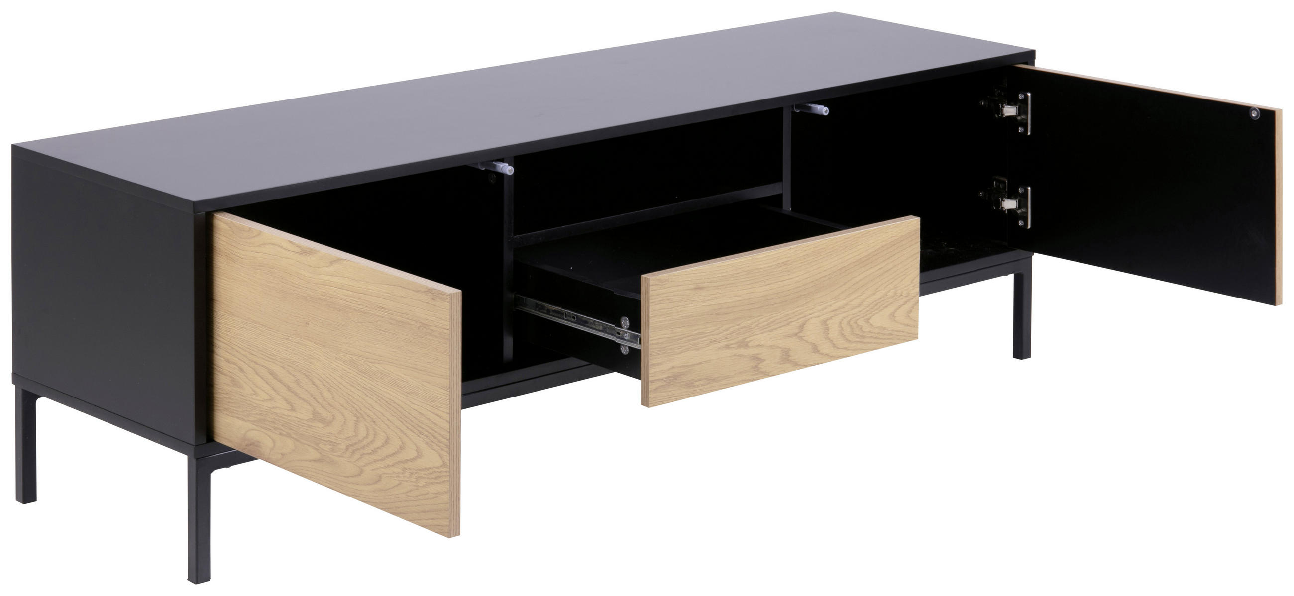 TV-ELEMENT Schwarz, Eichefarben - Eichefarben/Schwarz, MODERN, Holzwerkstoff/Metall (140/45/40cm) - MID.YOU