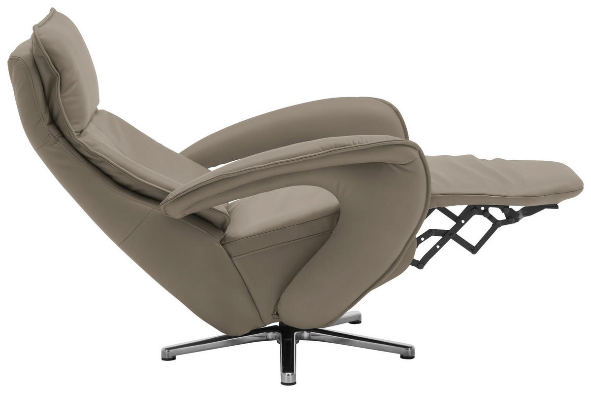 RELAXSESSEL in Leder Greige  - Chromfarben/Greige, Design, Leder/Metall (77/110/87cm) - Valdera