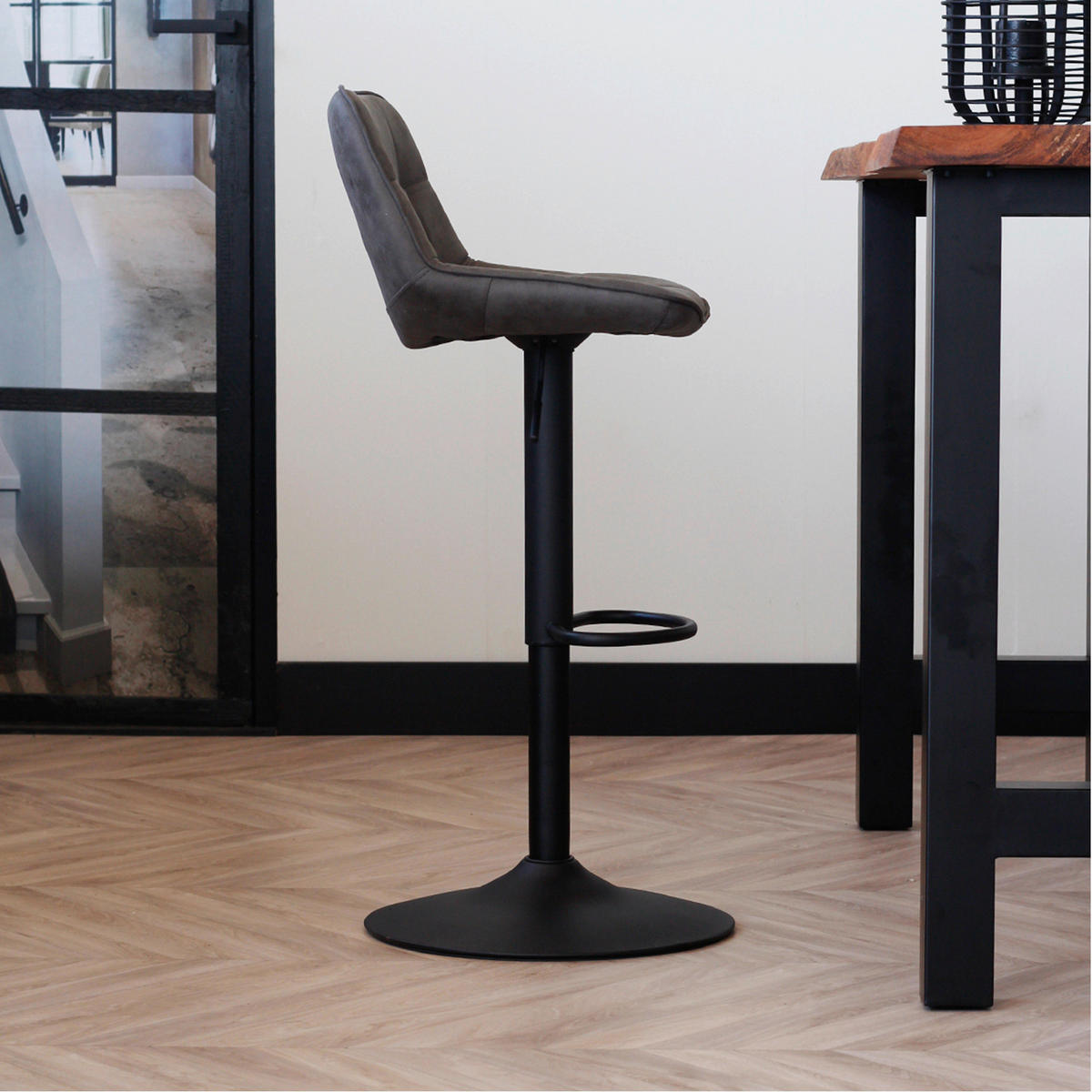 BARHOCKER-SET Mikrofaser Anthrazit gastro- und objekttauglich  - Anthrazit/Schwarz, LIFESTYLE, Textil/Metall (49/87/43cm) - MID.YOU