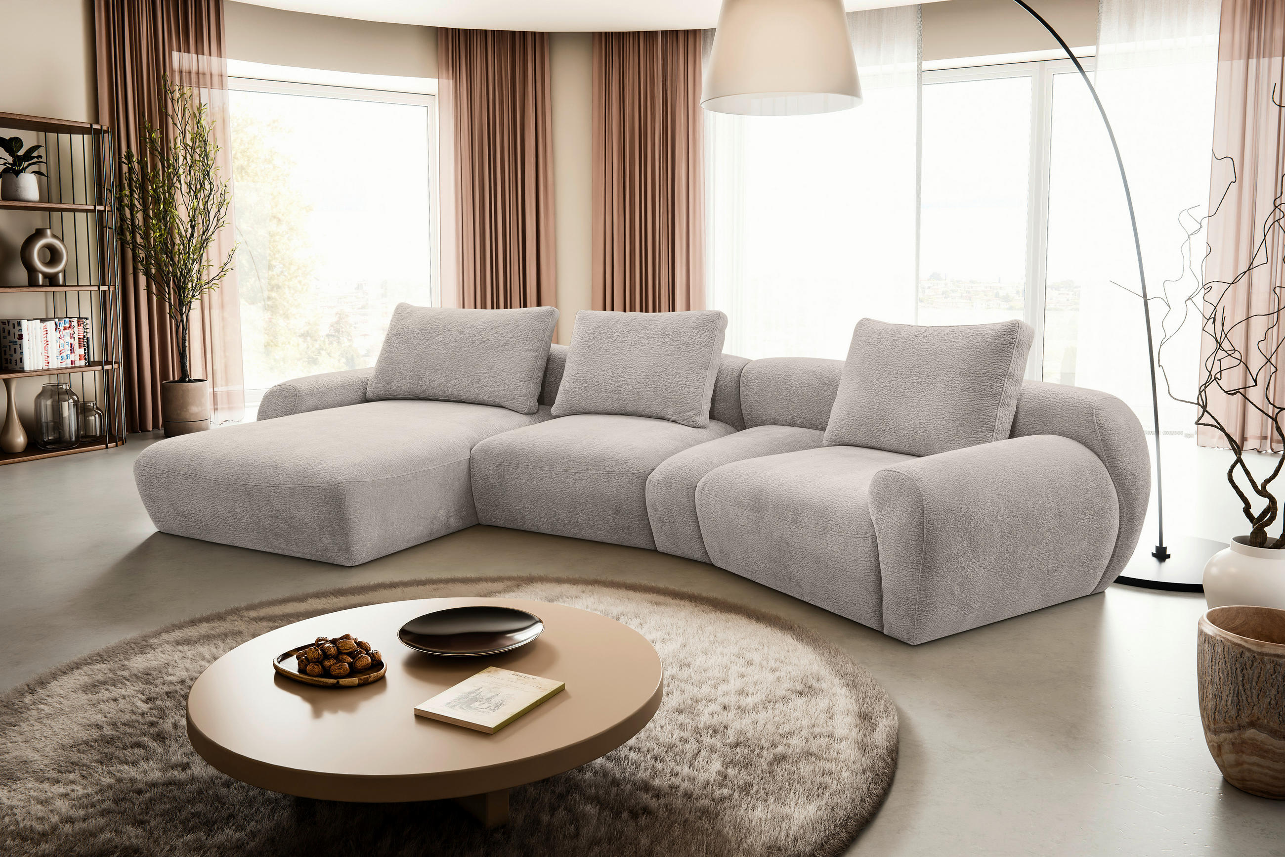 ECKSOFA Hellgrau Chenille  - Hellgrau/Schwarz, KONVENTIONELL, Kunststoff/Textil (176/362cm) - Carryhome