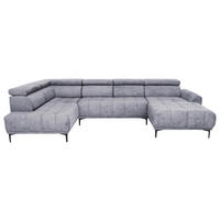 WOHNLANDSCHAFT Grau Velours  - Schwarz/Grau, Design, Textil/Metall (191/340/172cm) - Stylife