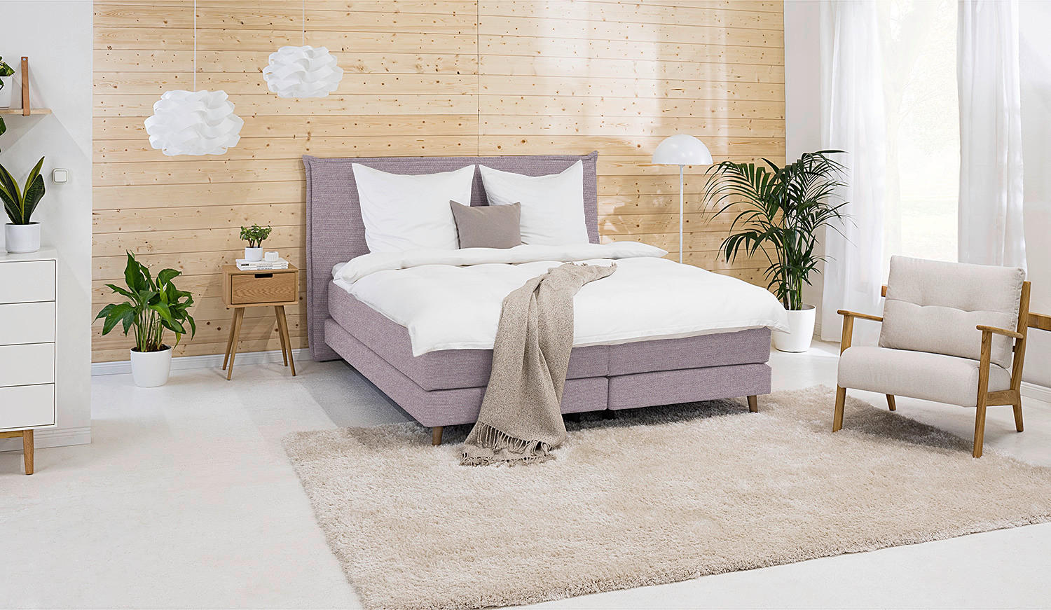 BOXSPRINGBETT 180/200 cm  in Flieder  - Eichefarben/Flieder, Design, Holzwerkstoff/Textil (180/200cm) - home24