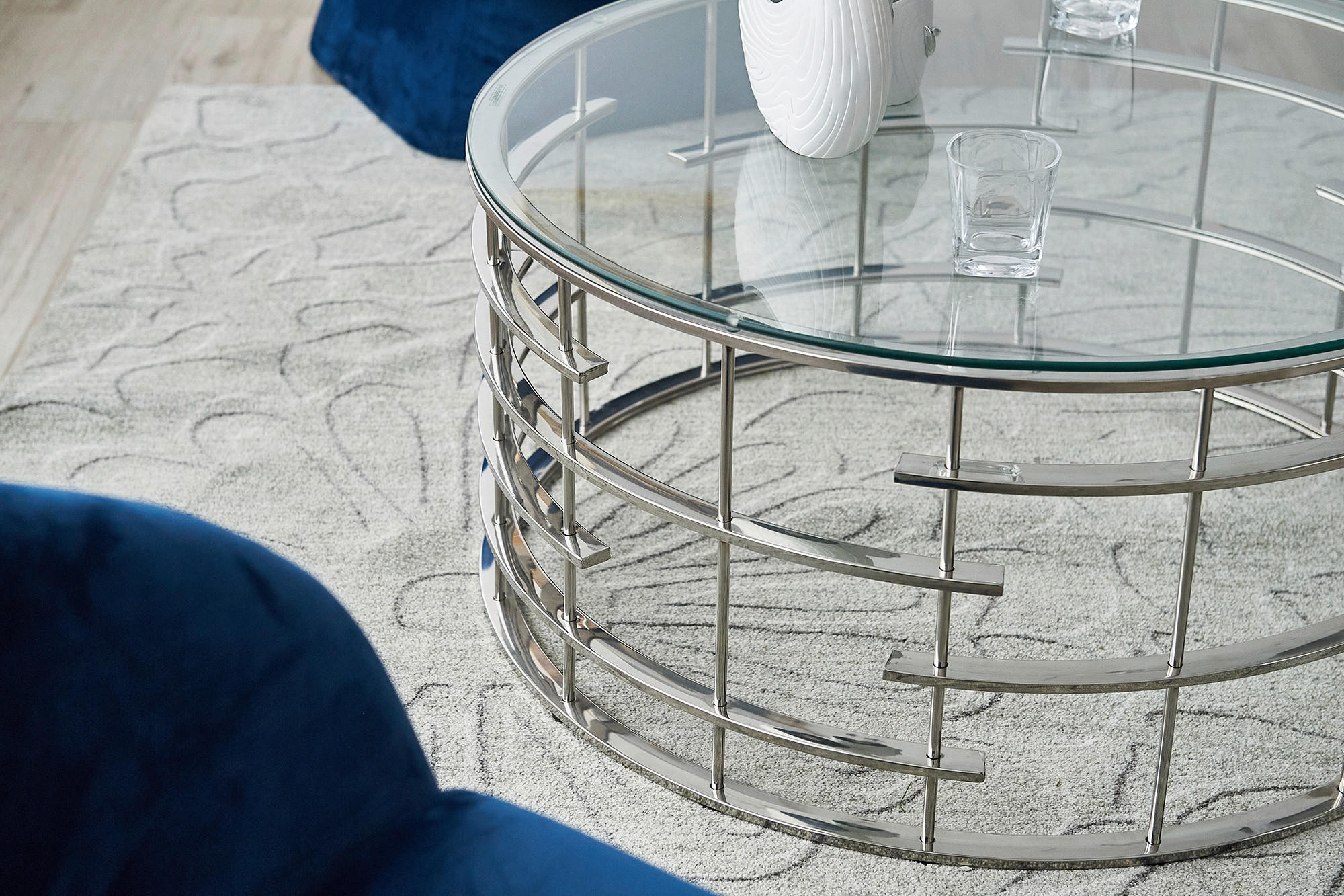 COUCHTISCH Sicherheitsglas 90/90/42 cm rund Silberfarben  - Silberfarben, Design, Glas/Metall (90/90/42cm) - Livetastic
