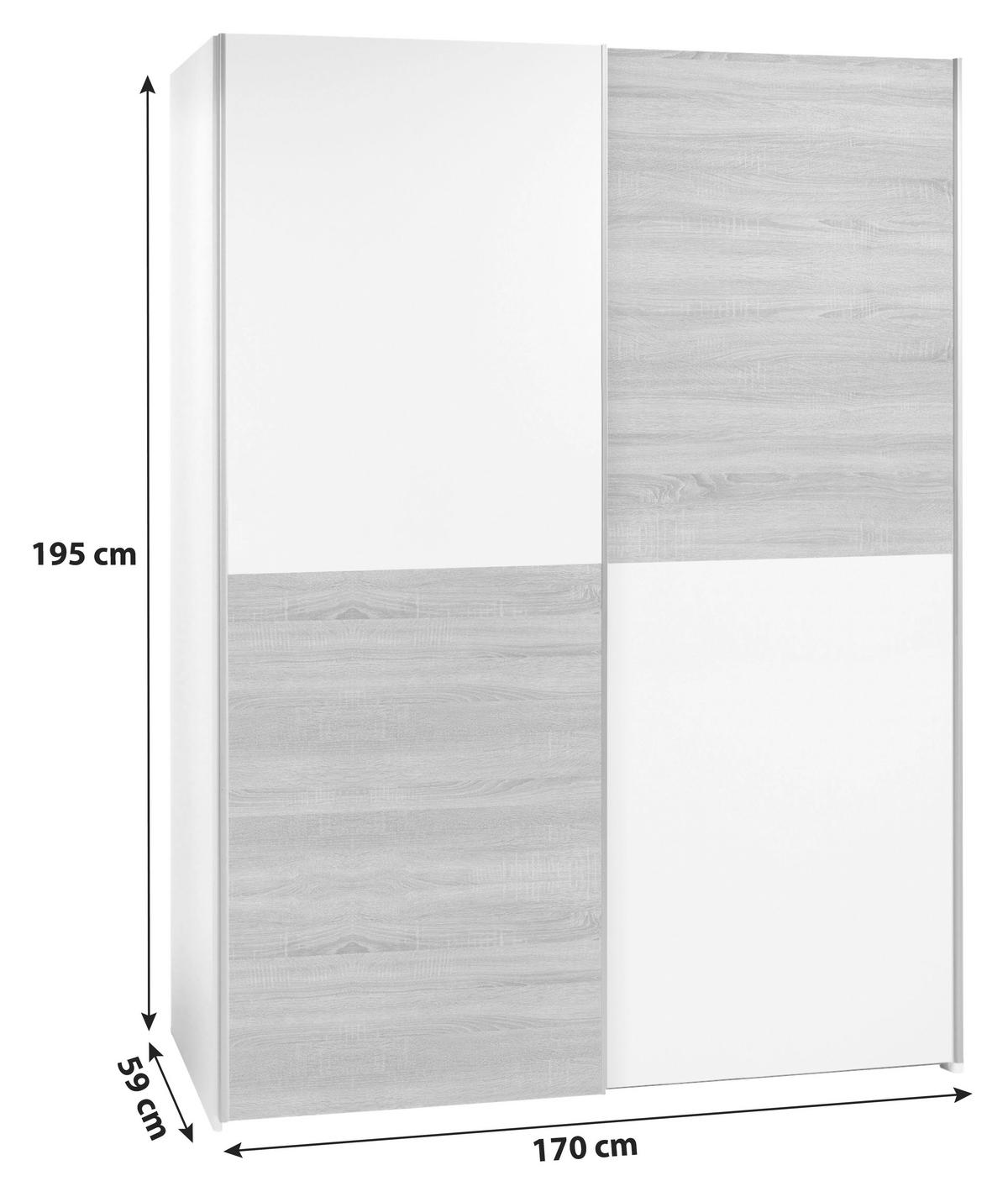 OMARA Z DRSNIMI VRATI, bela, hrast sonoma  - barve hrasta/bela, Design, kovina/leseni material (170/195/57,5cm) - P & B