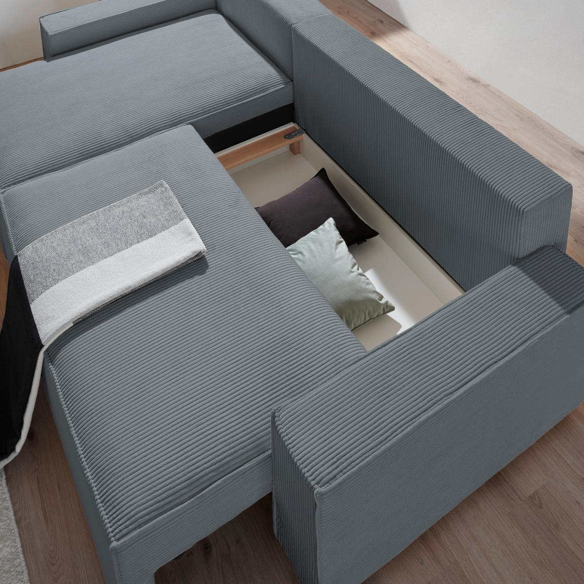 ECKSOFA in Cord, Webstoff Dunkelgrau  - Dunkelgrau/Schwarz, Modern, Holz/Textil (157/265cm) - Carryhome