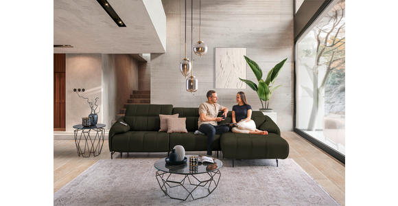ECKSOFA in Echtleder Olivgrün 313/165 cm - Beige/Schwarz, Design, Leder/Metall (313/165cm) - Emilio Belluti
