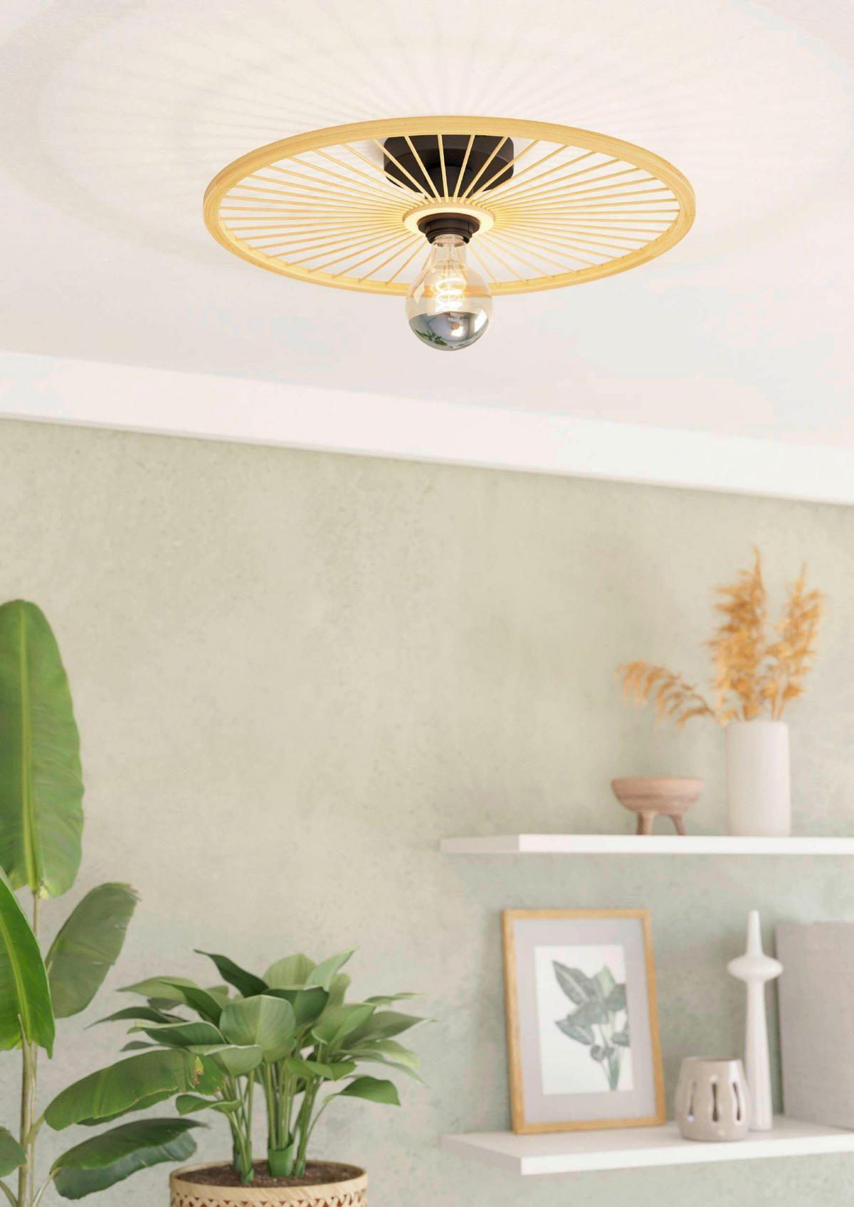 DECKENLEUCHTE  45/9 cm    - Schwarz/Naturfarben, Natur, Holz/Metall (45/9cm) - Eglo