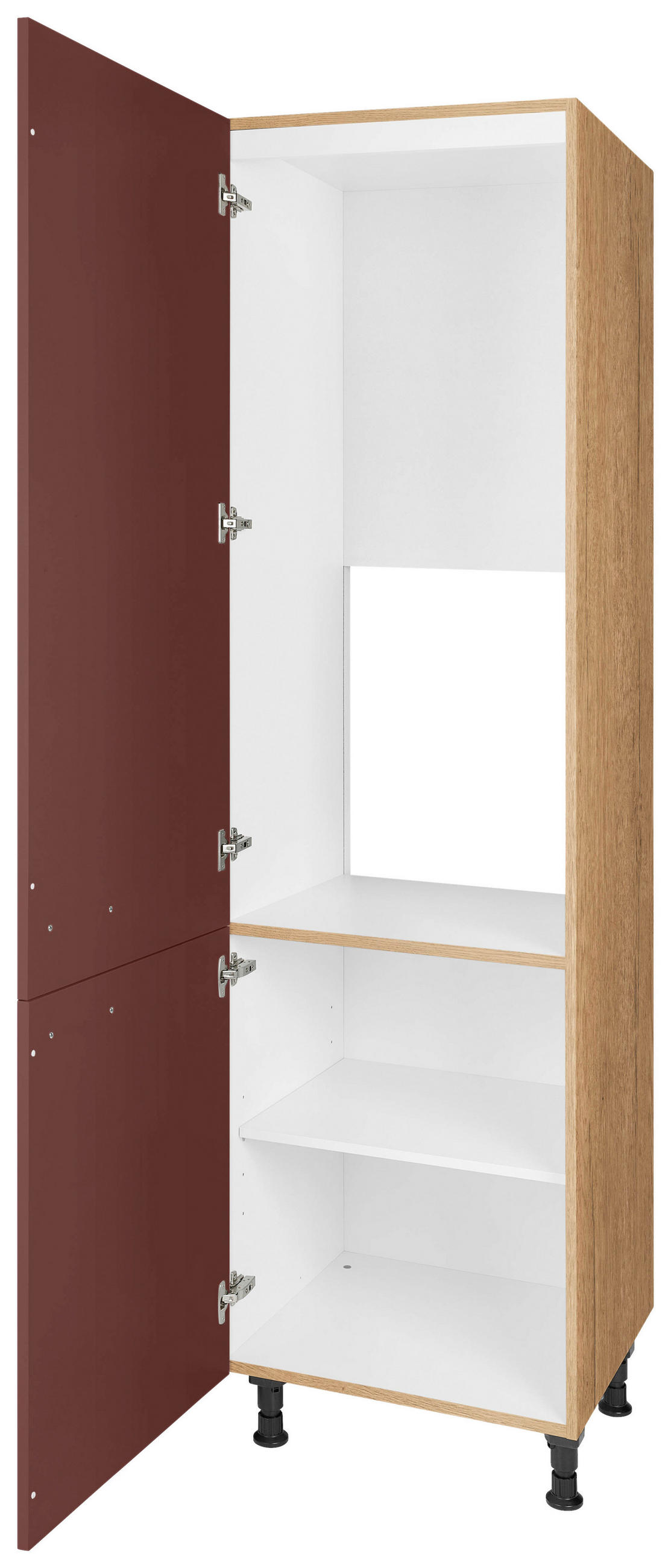 GERÄTEUMBAUSCHRANK 60/216,6/58 cm  in Rot, Eichefarben  - Eichefarben/Rot, MODERN, Holzwerkstoff/Metall (60/216,6/58cm) - Nobilia