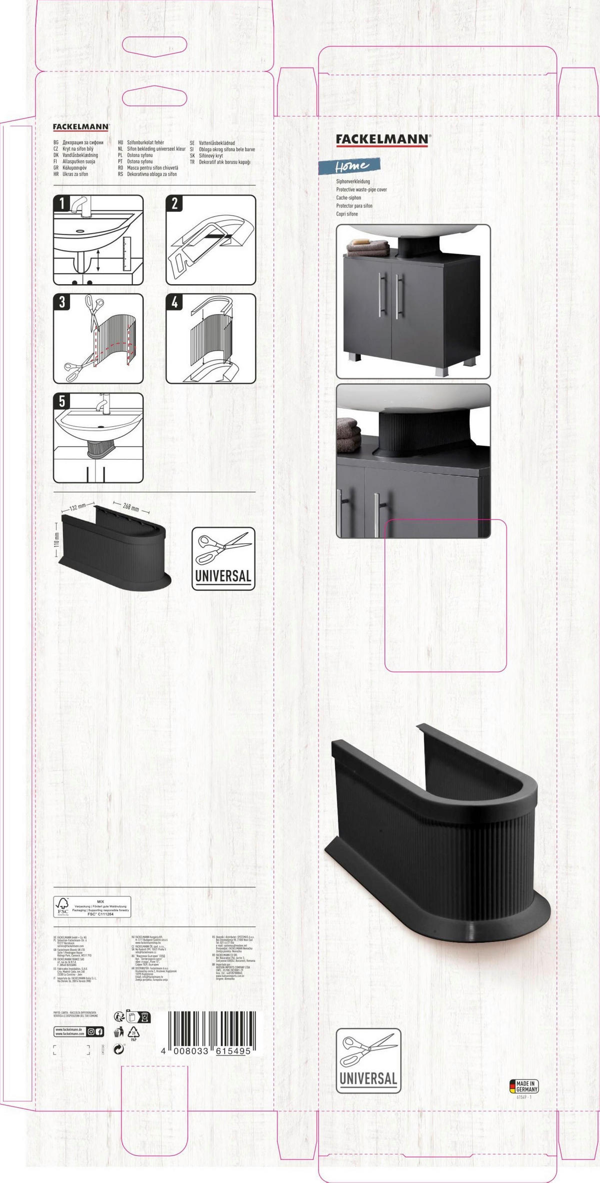 SIPHONABDECKUNG 132/110/268 cm  - Schwarz, Basics, Kunststoff (132/110/268cm) - MID.YOU