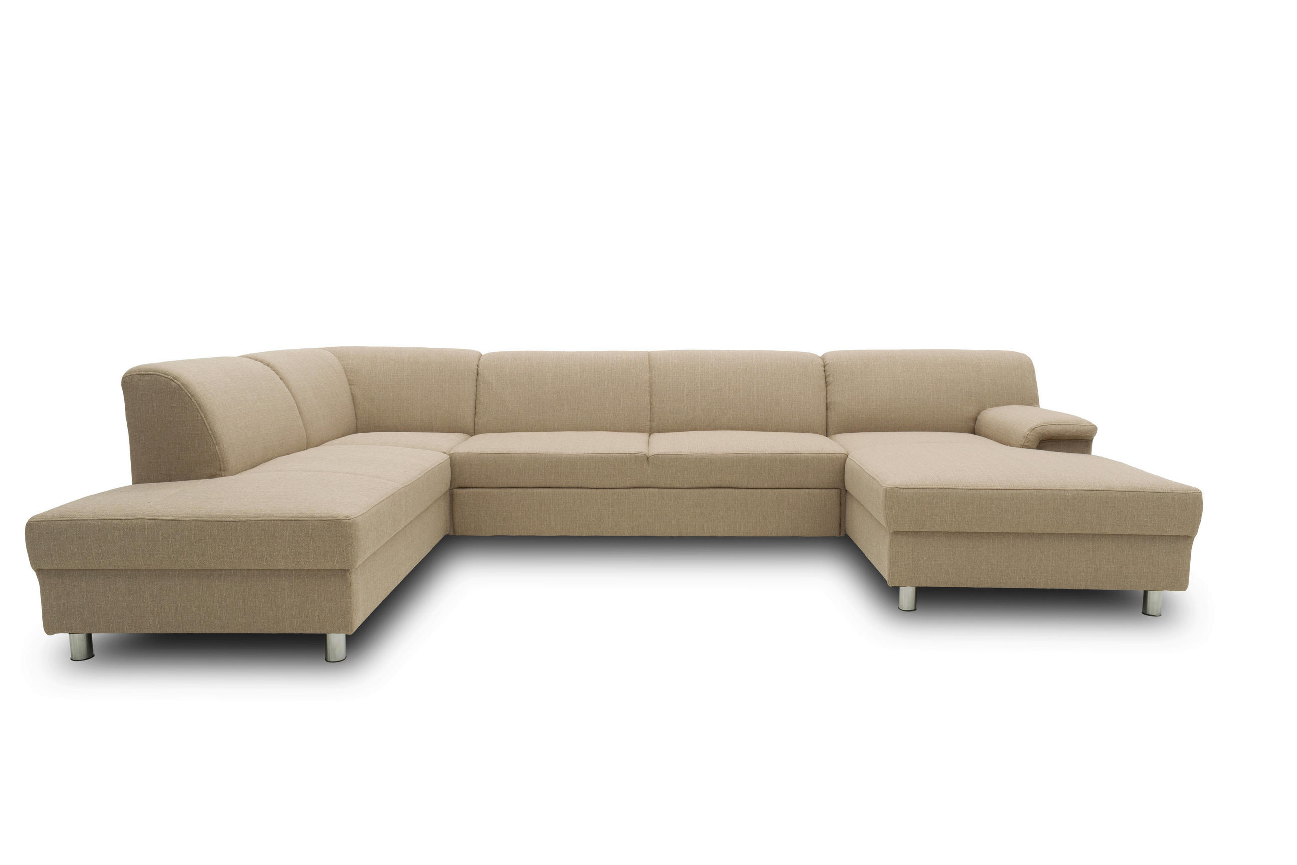 WOHNLANDSCHAFT Beige Webstoff - Chromfarben/Beige, KONVENTIONELL, Textil/Metall (195/308/150cm) - MID.YOU