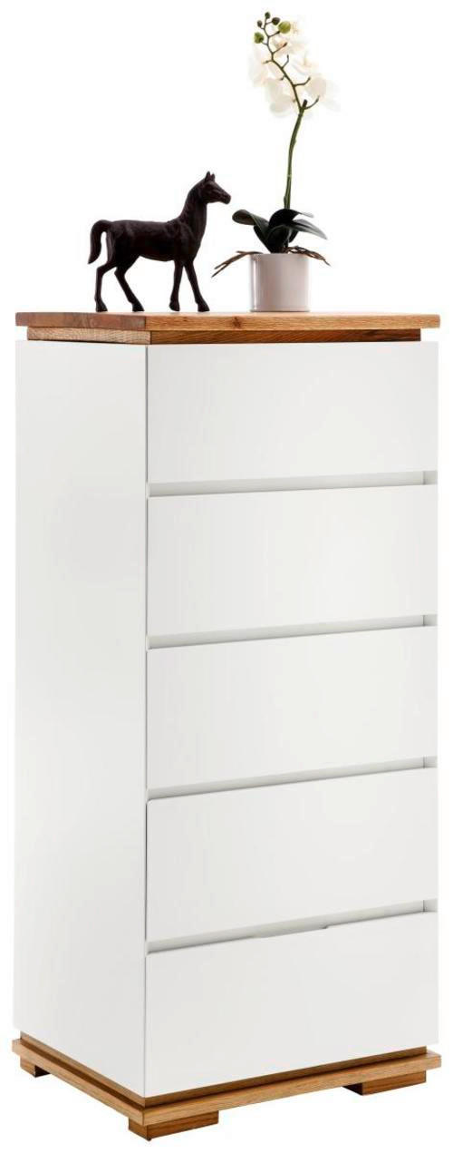 KOMMODE Asteiche, Eiche massiv Weiß, Eichefarben - Eichefarben/Weiß, Design, Holz (51/115/40cm)