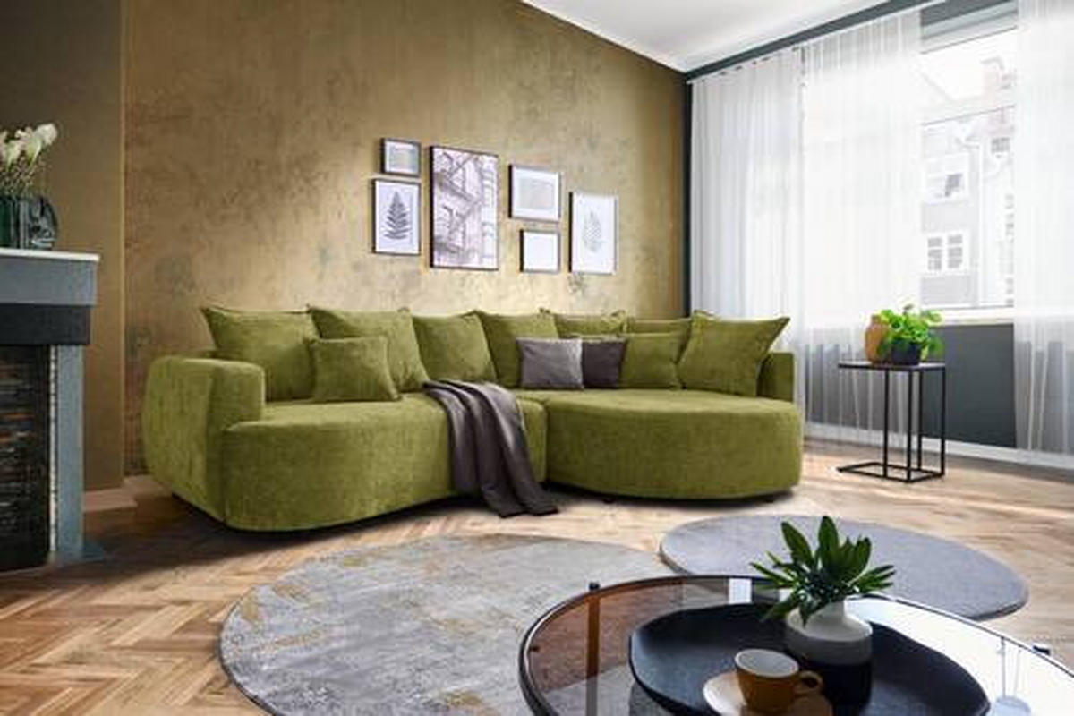ECKSOFA in Chenille Olivgrün  - Schwarz/Olivgrün, Modern, Kunststoff/Textil (307/194cm) - Carryhome