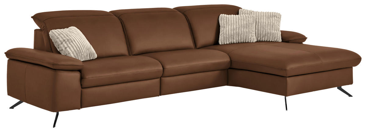 ECKSOFA  Echtleder Beigebraun  - Beigebraun/Schwarz, Design, Leder/Metall (307/169cm) - Beldomo Premium
