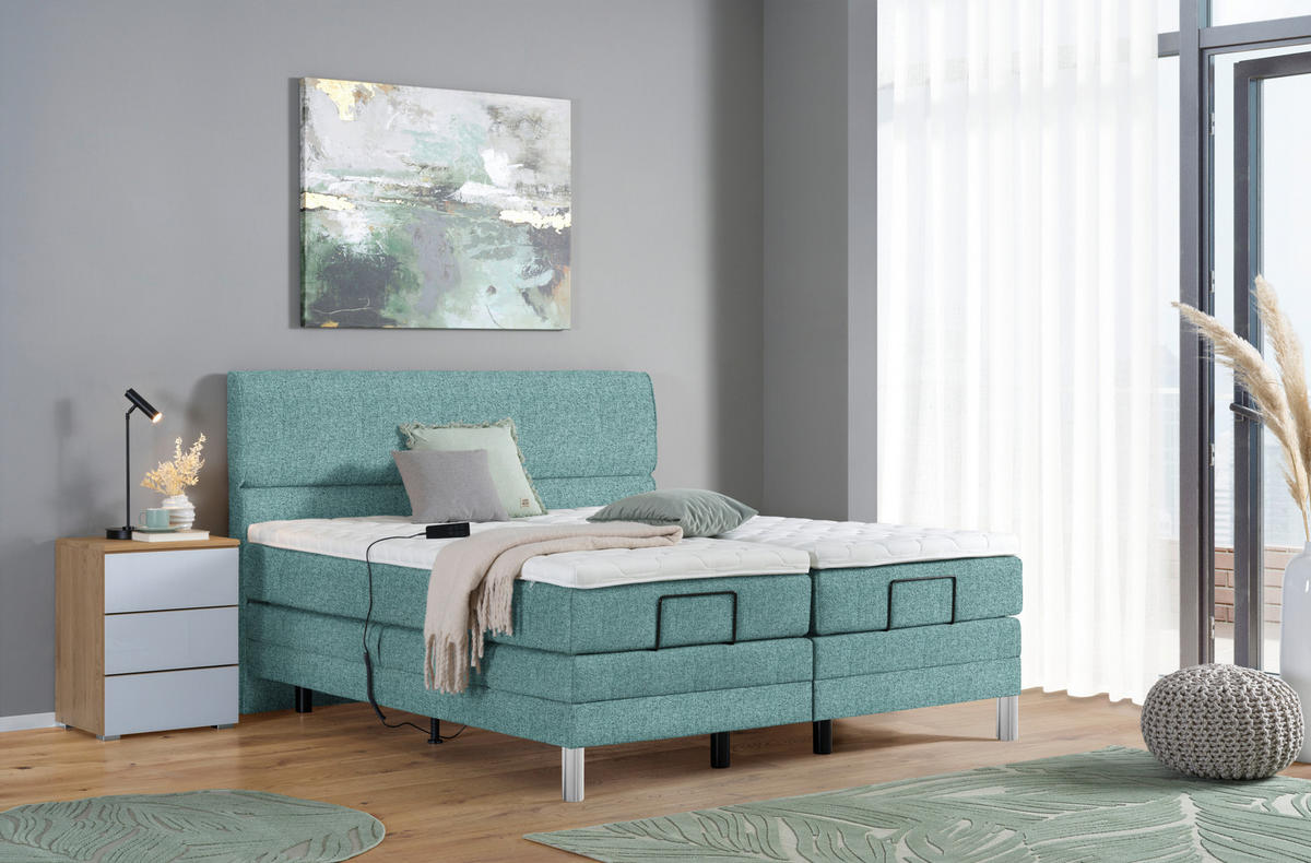 BOXSPRINGBETT 200/200 cm  in Blau  - Chromfarben/Blau, KONVENTIONELL, Kunststoff/Textil (200/200cm) - Voleo
