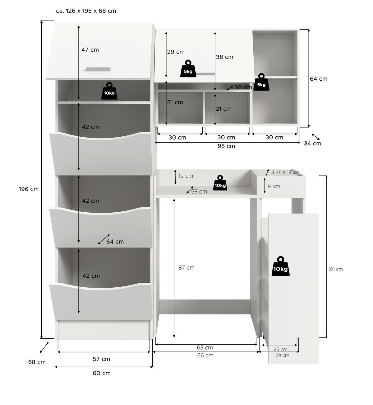 HAUSWIRTSCHAFTSRAUM 145/195/62 cm Weiss  - Weiss, Basics, Holzwerkstoff (145/195/62cm) - MID.YOU
