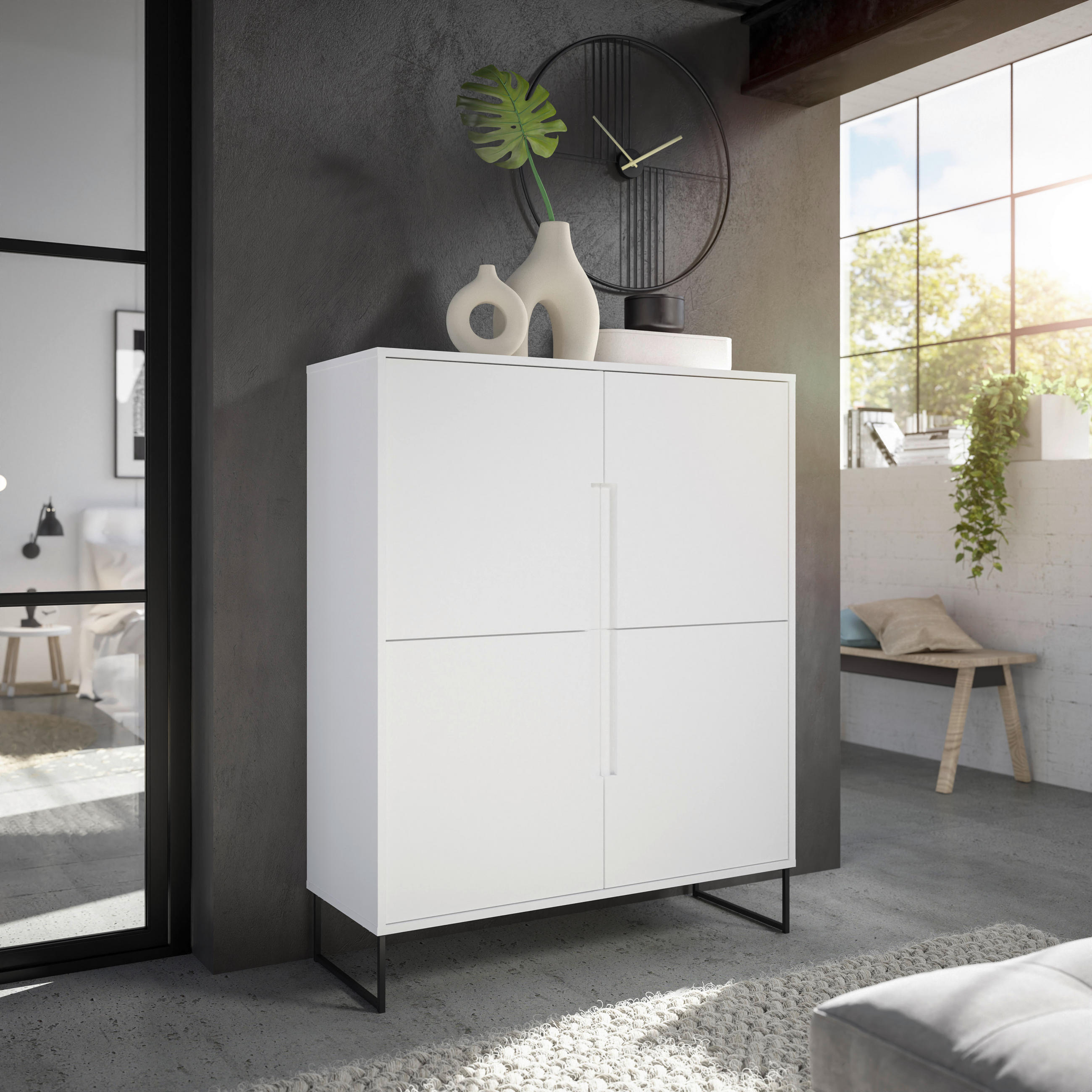 HIGHBOARD  in 101/125/38 cm  - Schwarz/Weiß, KONVENTIONELL, Holzwerkstoff/Metall (101/125/38cm) - Hom`in