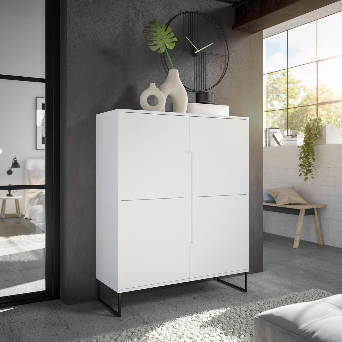 HIGHBOARD  in 101/125/38 cm  - Weiss/Schwarz, Konventionell, Holzwerkstoff/Metall (101/125/38cm) - Hom`in