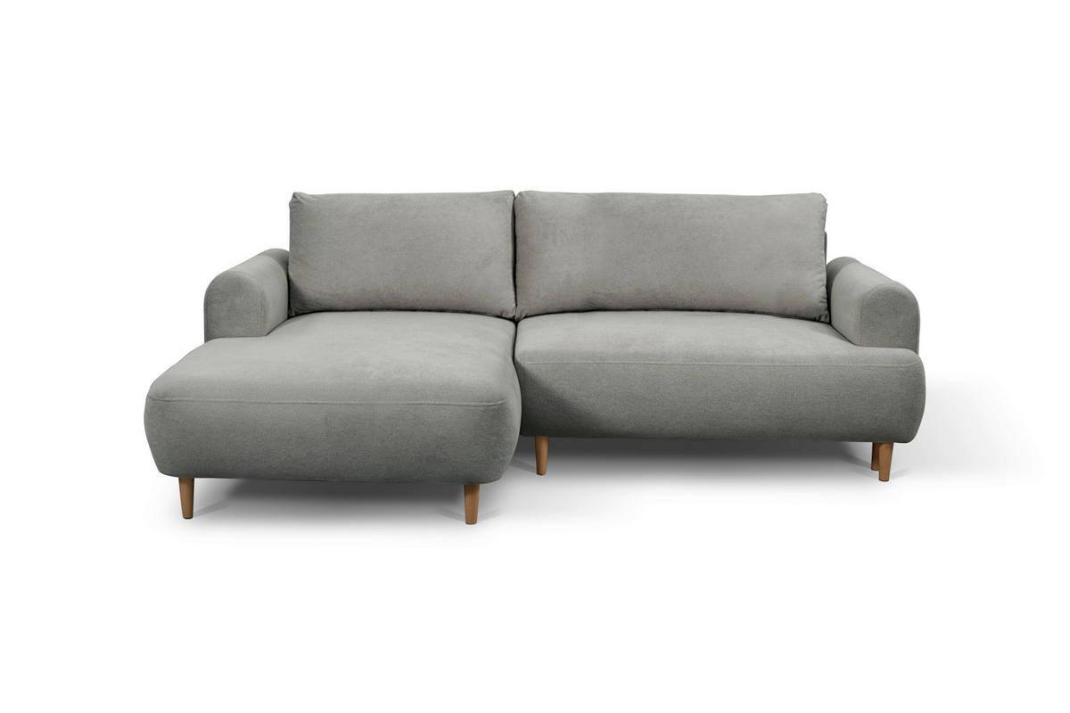 ECKSOFA VIRA Grau Struktur Rückenkissen, Bettkasten, Liegefläche im Originalstoff  - Naturfarben/Grau, Design, Holz/Textil (150/230cm) - MID.YOU