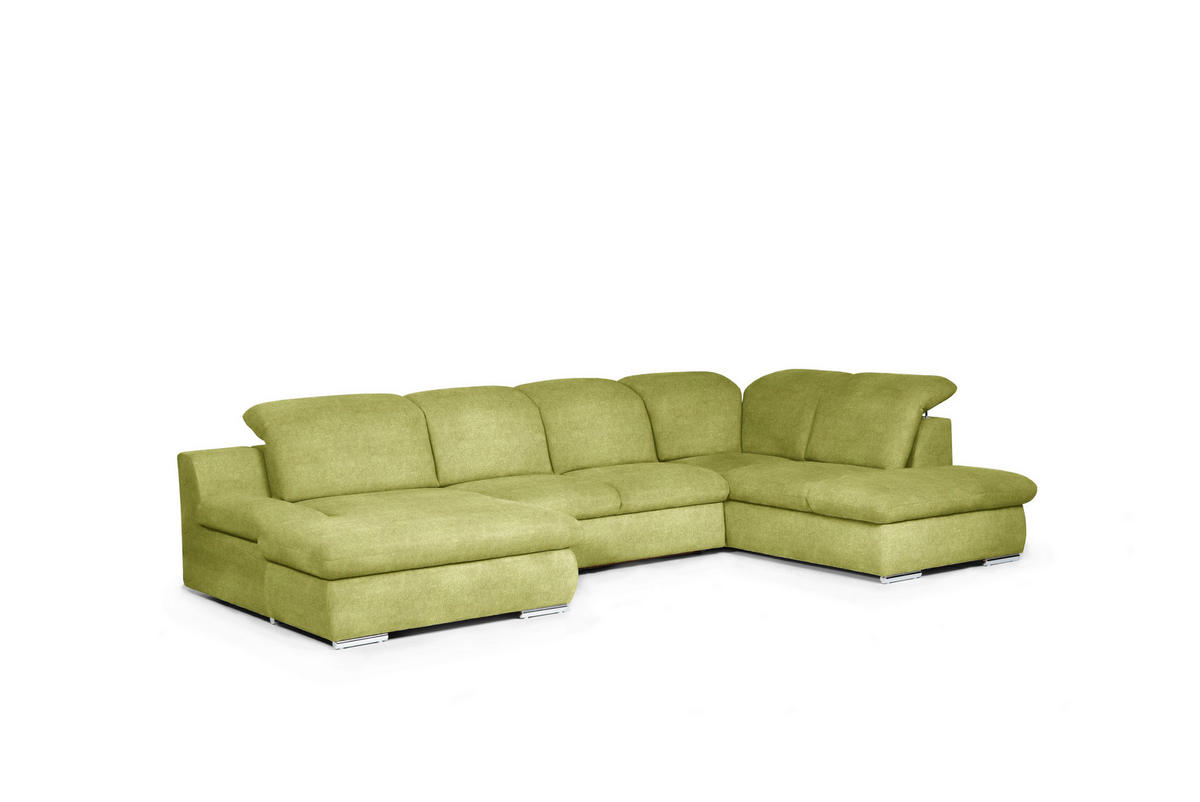 WOHNLANDSCHAFT in Chenille Grün  - Chromfarben/Grün, Design, Textil/Metall (165/353/212cm) - Livetastic