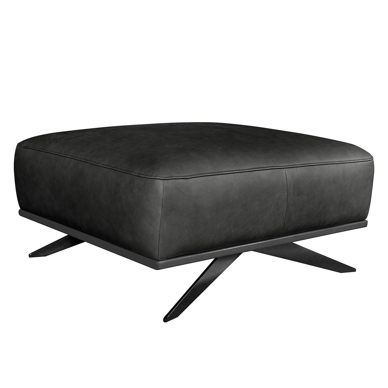 HOCKER Echtleder Schwarz  - Schwarz, Design, Leder/Metall (95/46/80cm) - Livetastic