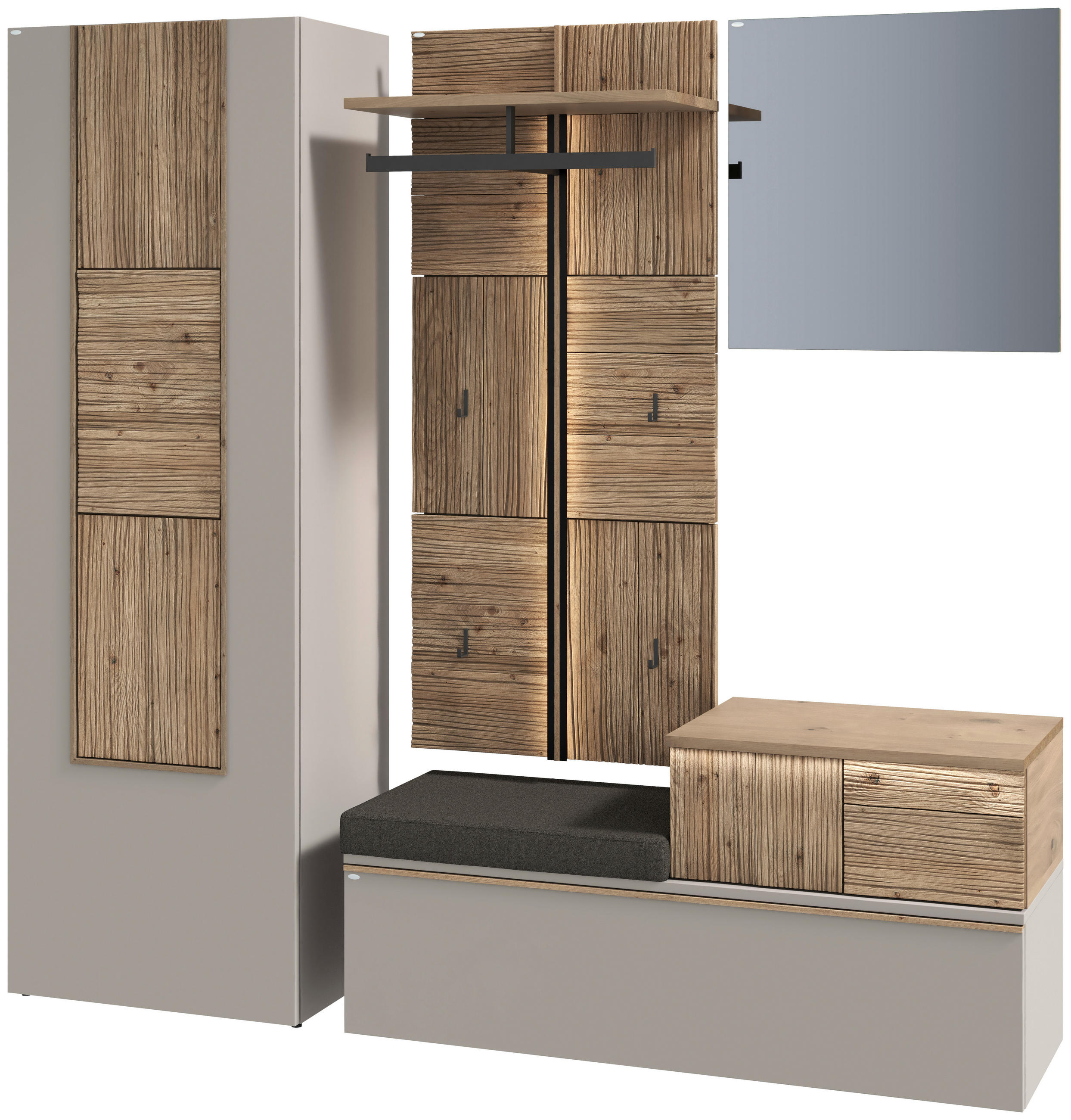 GARDEROBE 4-teilig  in 208/194/42,9 cm  - Taupe/Wildeiche, Design, Glas/Holz (208/194/42,9cm) - Voglauer