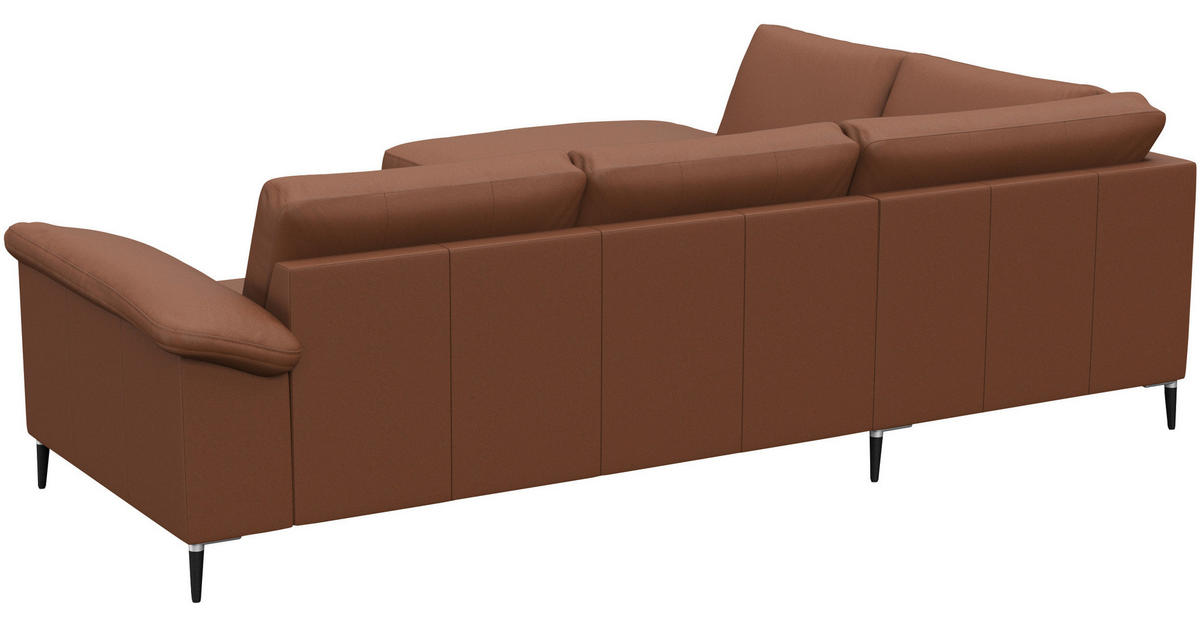 ECKSOFA Kastanienfarben Echtleder  - Kastanienfarben/Schwarz, Design, Leder/Metall (225/247cm) - Livetastic