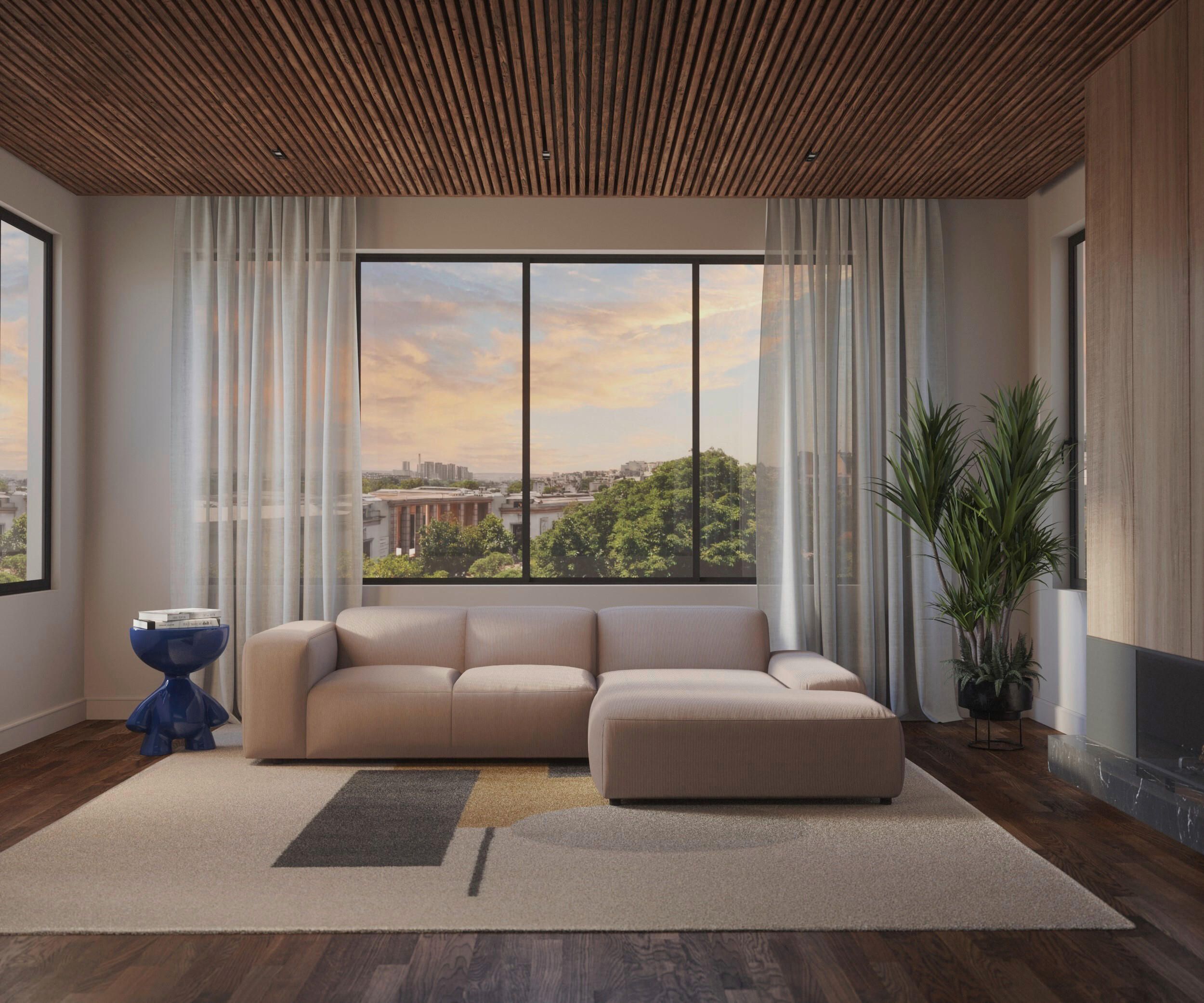 Colțar, textil, bej, 304/200 cm