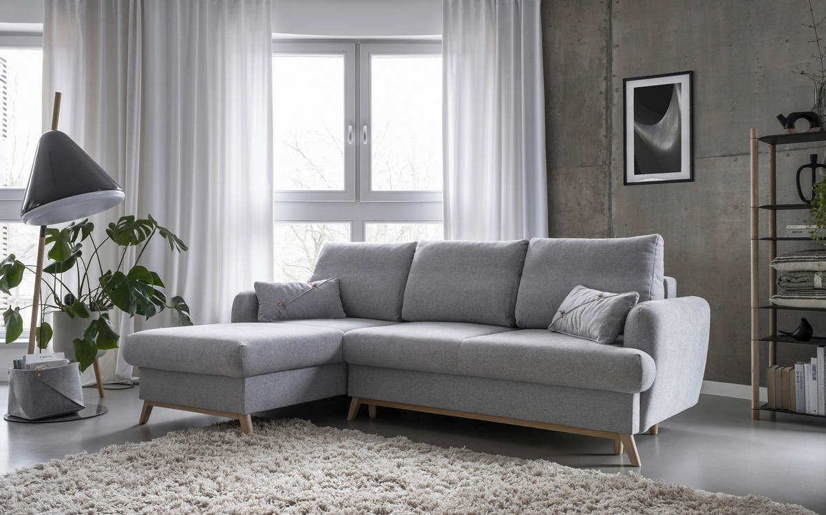 KUTNA GARNITURA tekstil  svijetlo siva   - prirodne boje/svijetlo siva, tekstil/drvo (157/235cm) - MID.YOU