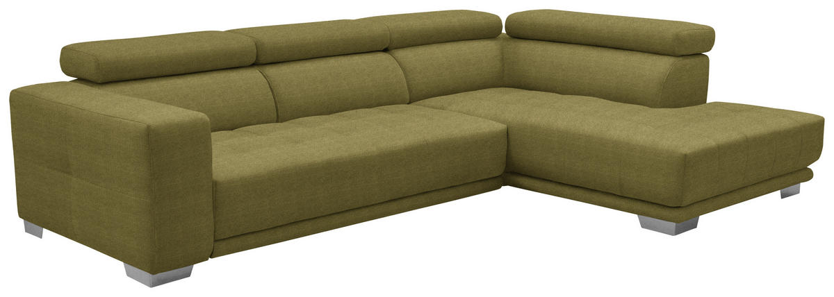 ECKSOFA in Mikrofaser Grün  - Chromfarben/Grün, Design, Textil/Metall (301/207cm) - Xora